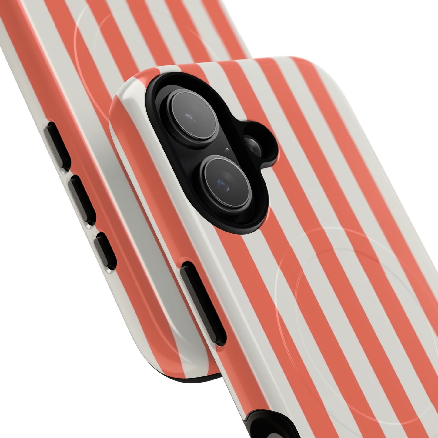 Striped Coral Magnetic Phone Case — Slim Protective Case with Vertical Red-White Stripes