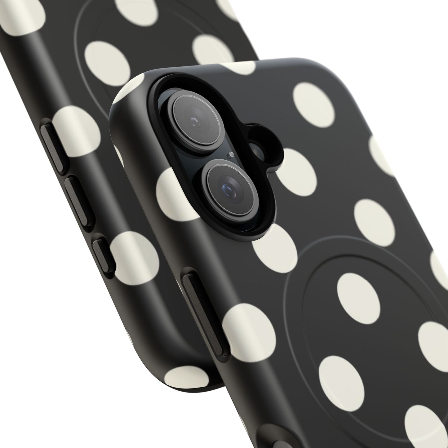 Polka Dot Tough Magnetic Phone Case — Black & White Protective MagSafe Case