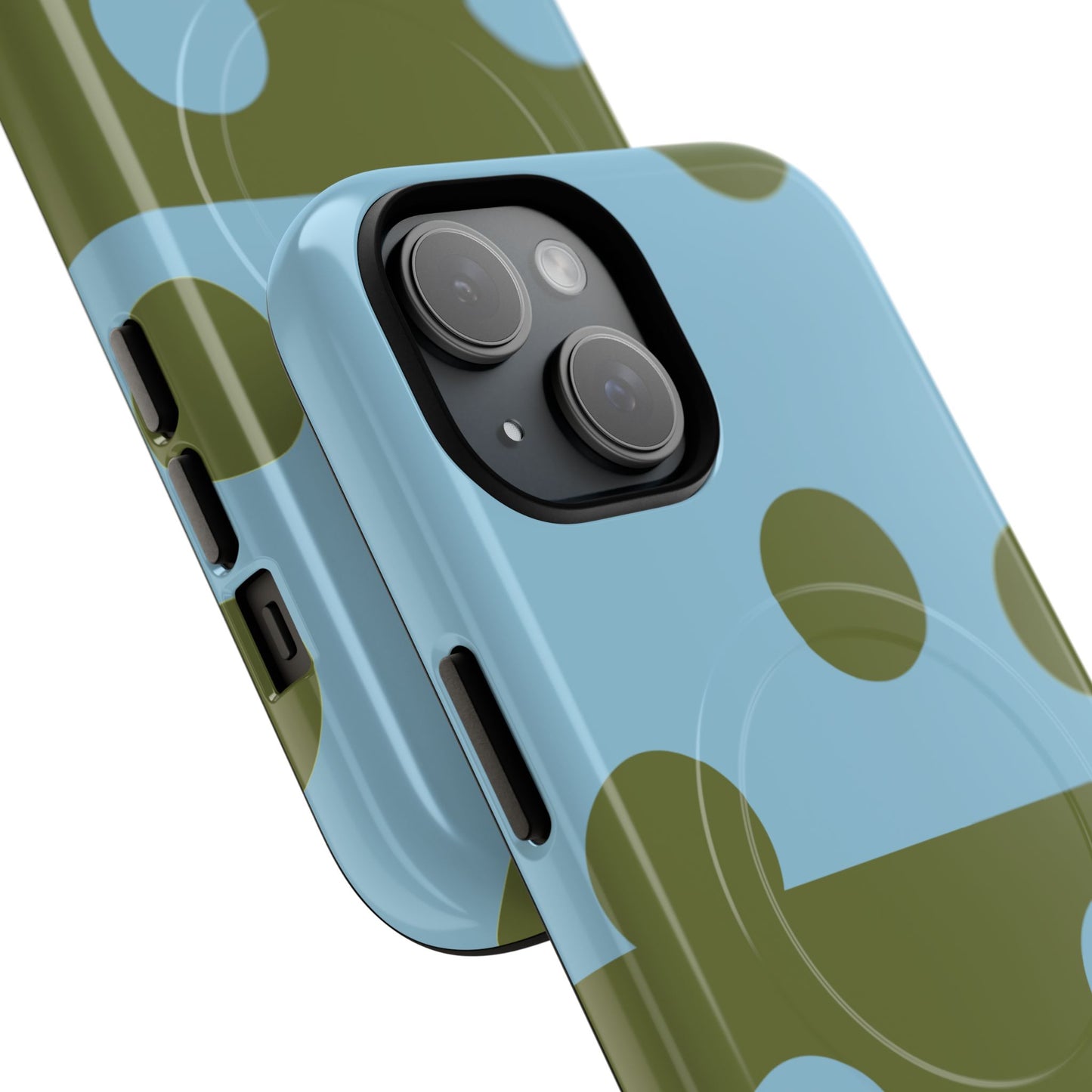 Polka Dot Magnetic Phone Case — Blue & Olive Protective Snap-On Cover