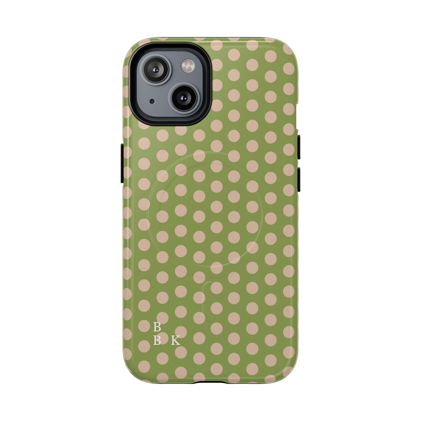 Polka Dot Magnetic Phone Case – Olive Green & Blush Dot Protective Cover