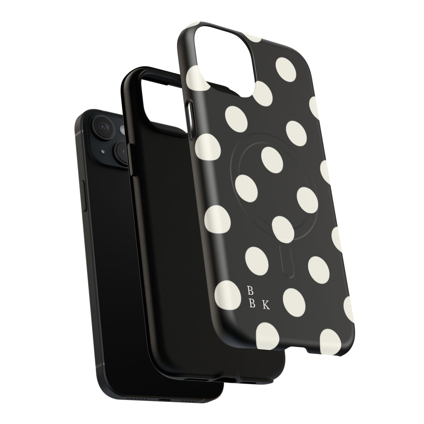 Polka Dot Tough Magnetic Phone Case — Black & White Protective MagSafe Case