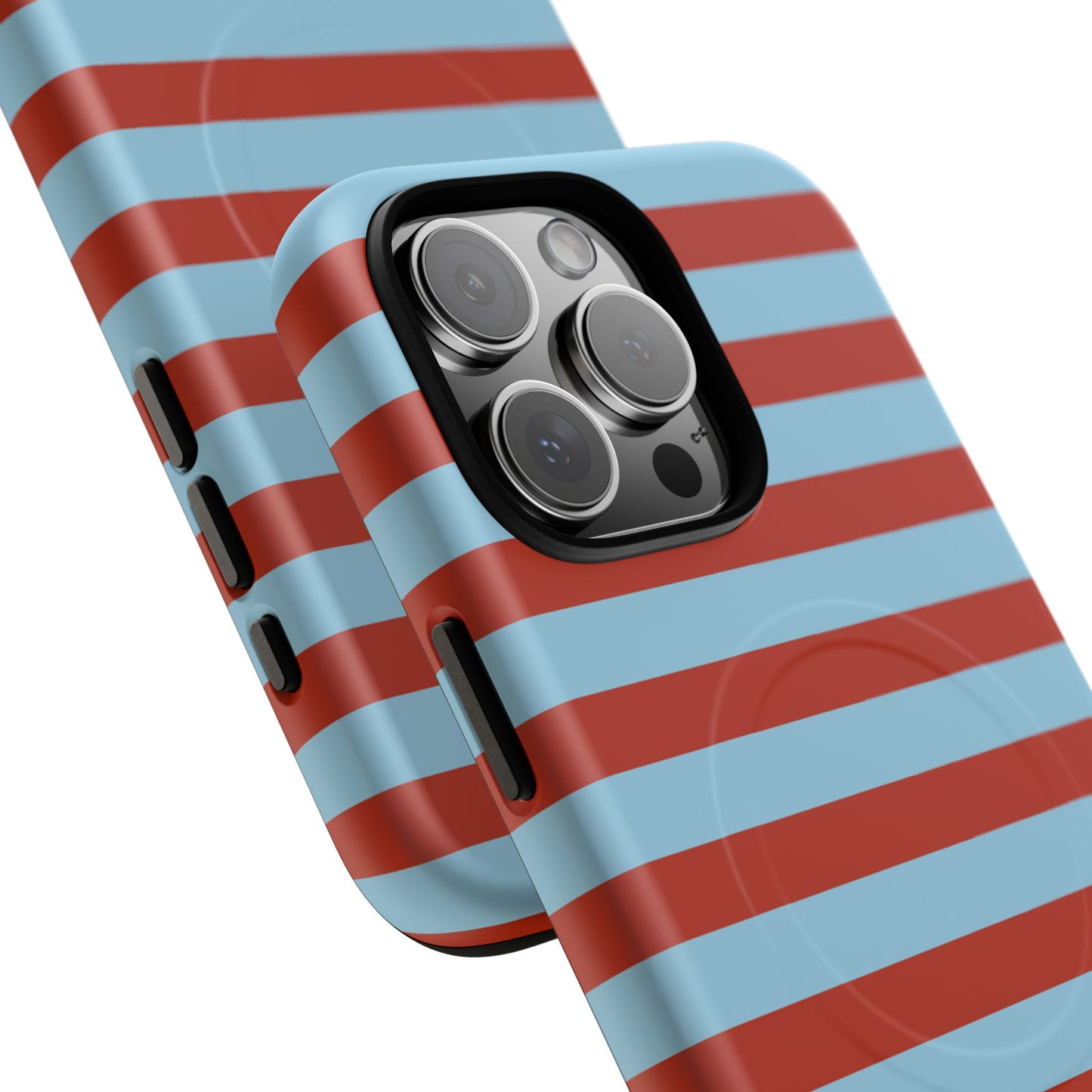 Striped Tough Magnetic Phone Case — Retro Red & Sky Blue