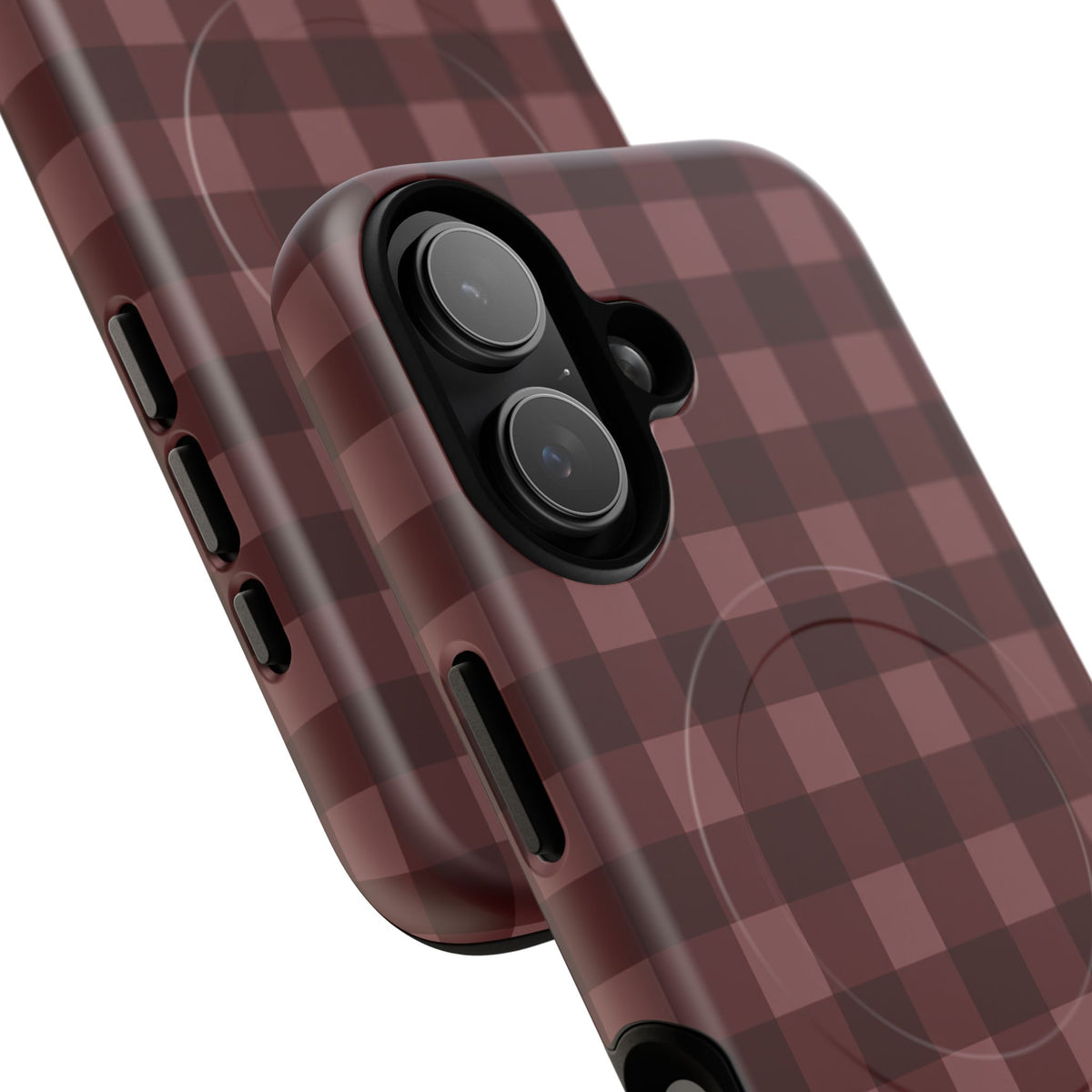 Plaid Magnetic Phone Case — Burgundy Buffalo Check Tough Protective Cover