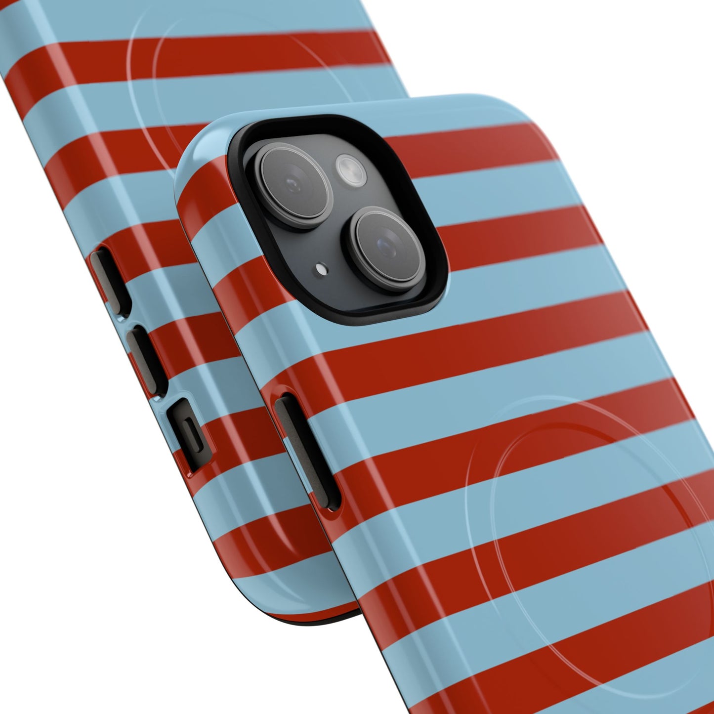 Striped Tough Magnetic Phone Case — Retro Red & Sky Blue