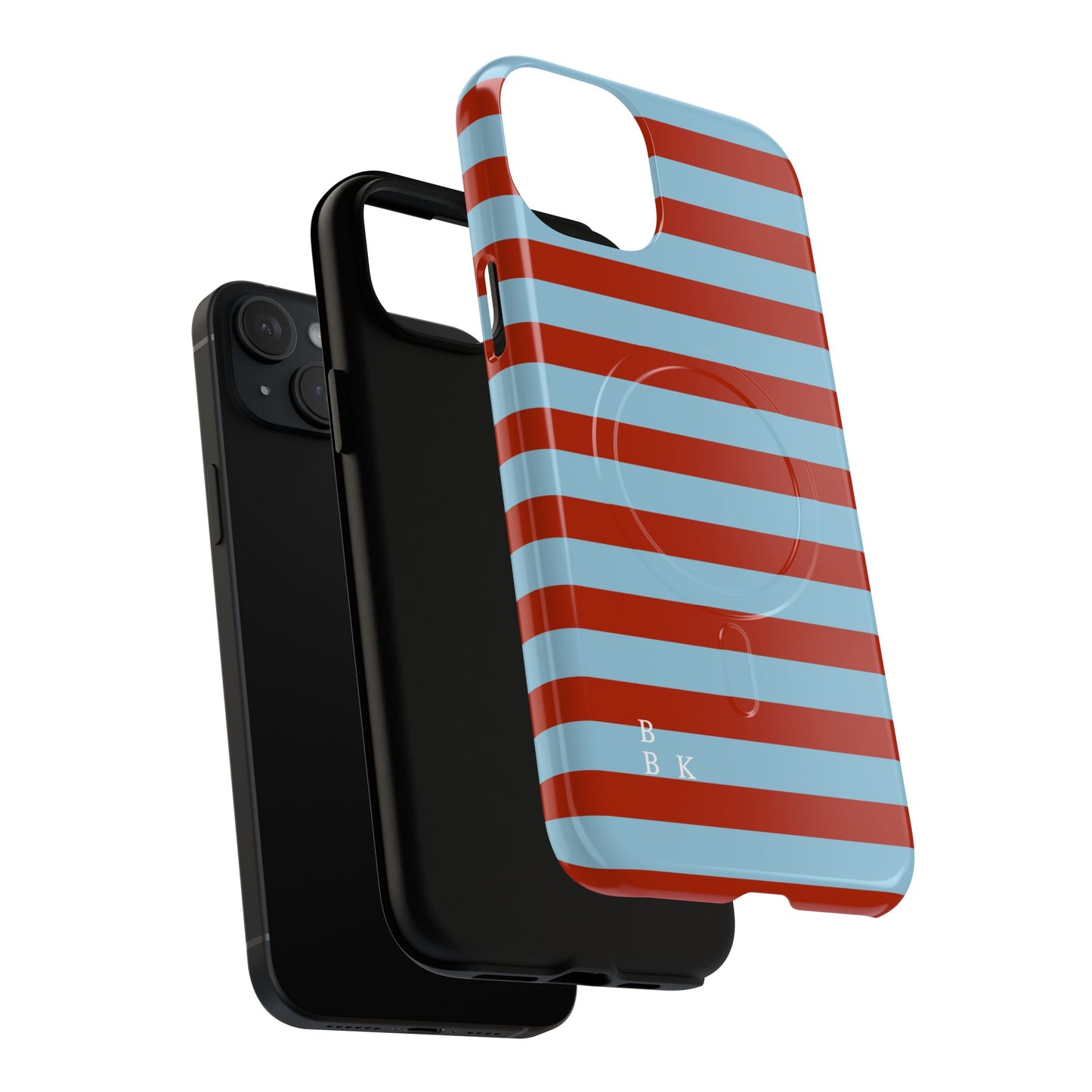 Striped Tough Magnetic Phone Case — Retro Red & Sky Blue