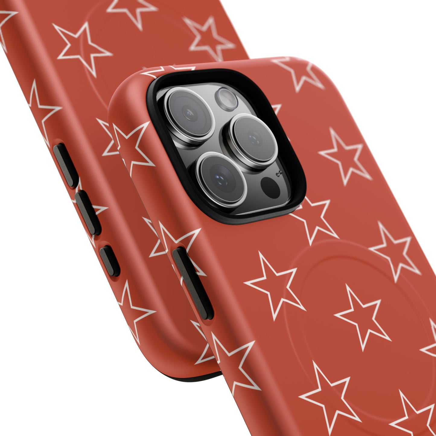 Star Pattern Tough Magnetic Phone Case — Rust Red Protective iPhone Cover