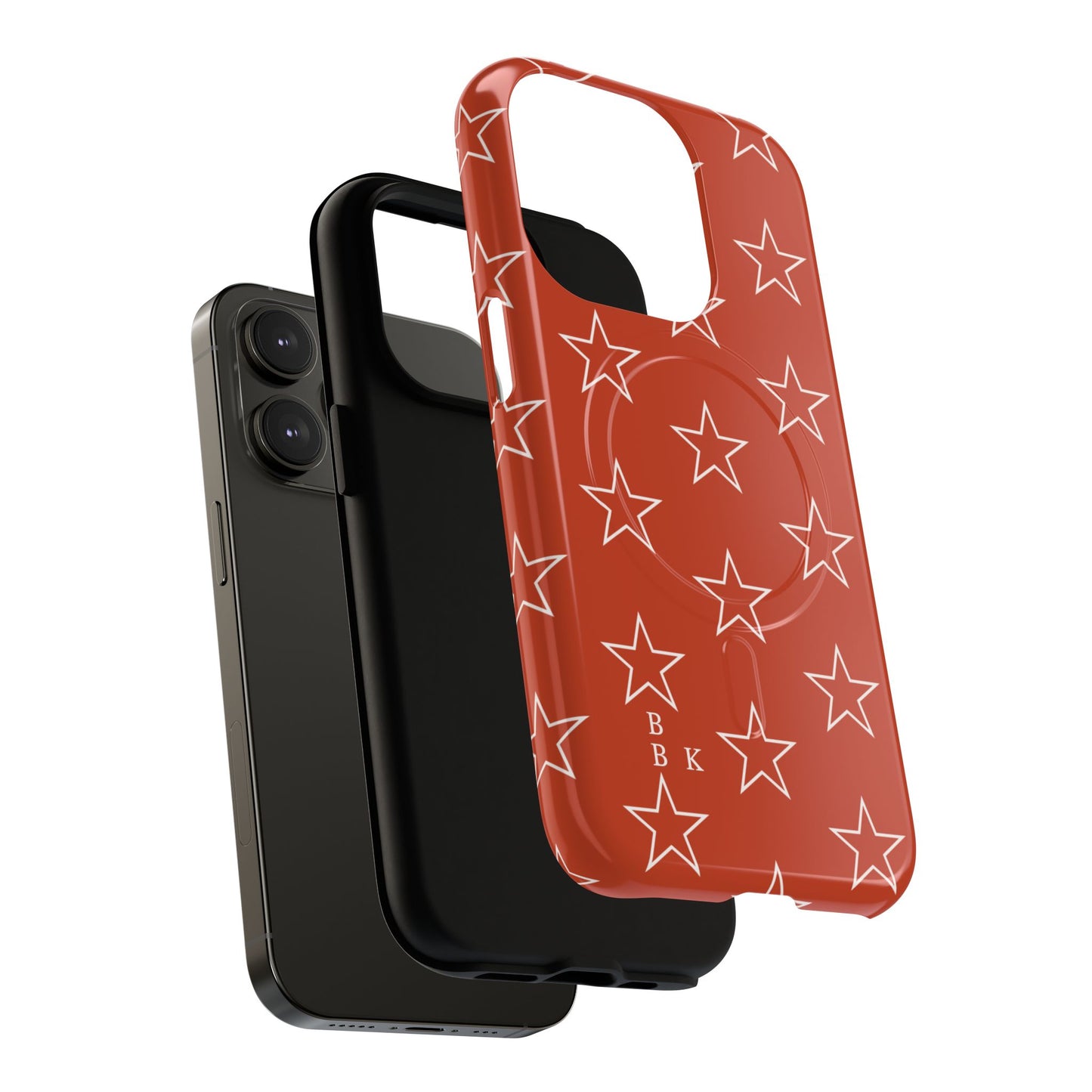 Star Pattern Tough Magnetic Phone Case — Rust Red Protective iPhone Cover