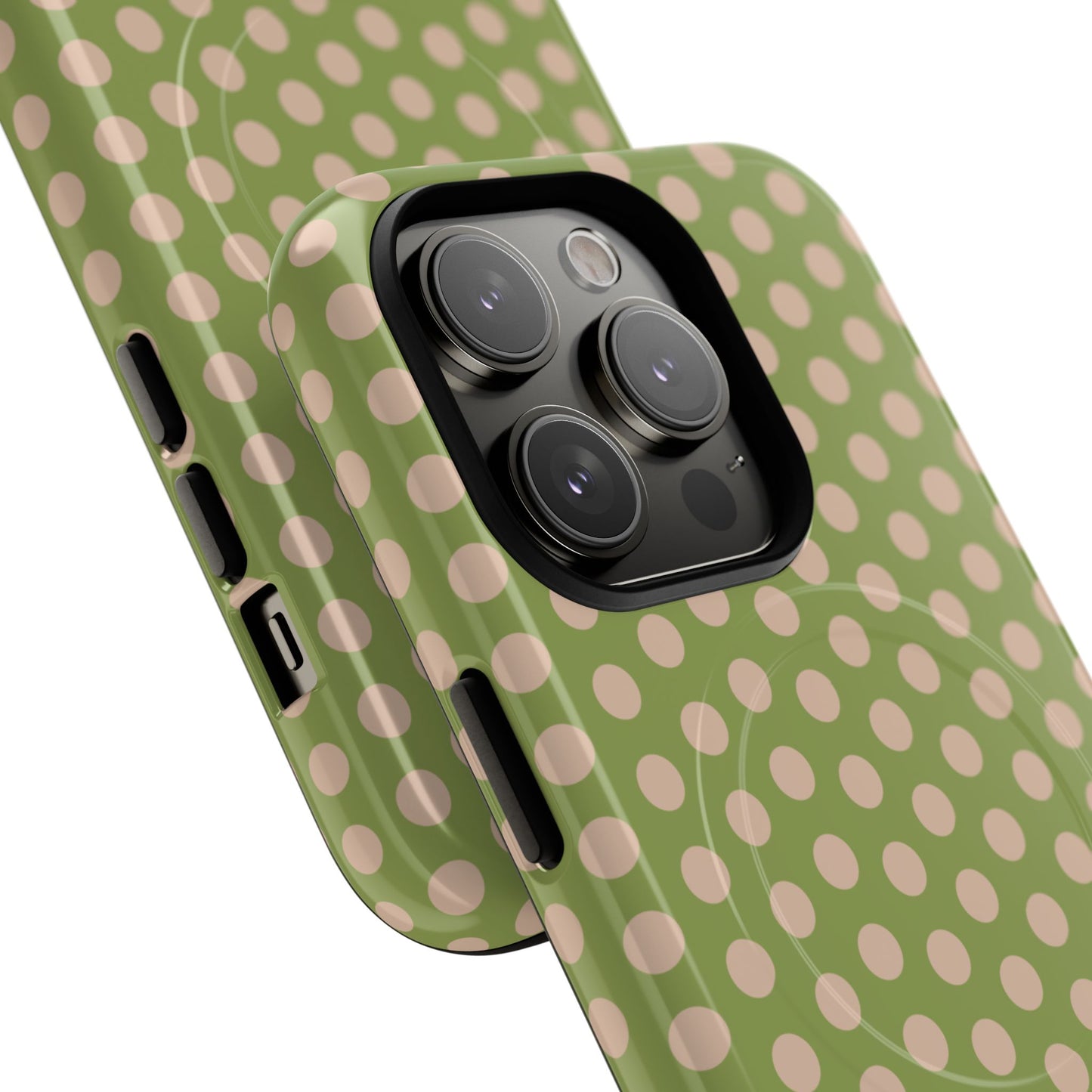 Polka Dot Magnetic Phone Case – Olive Green & Blush Dot Protective Cover