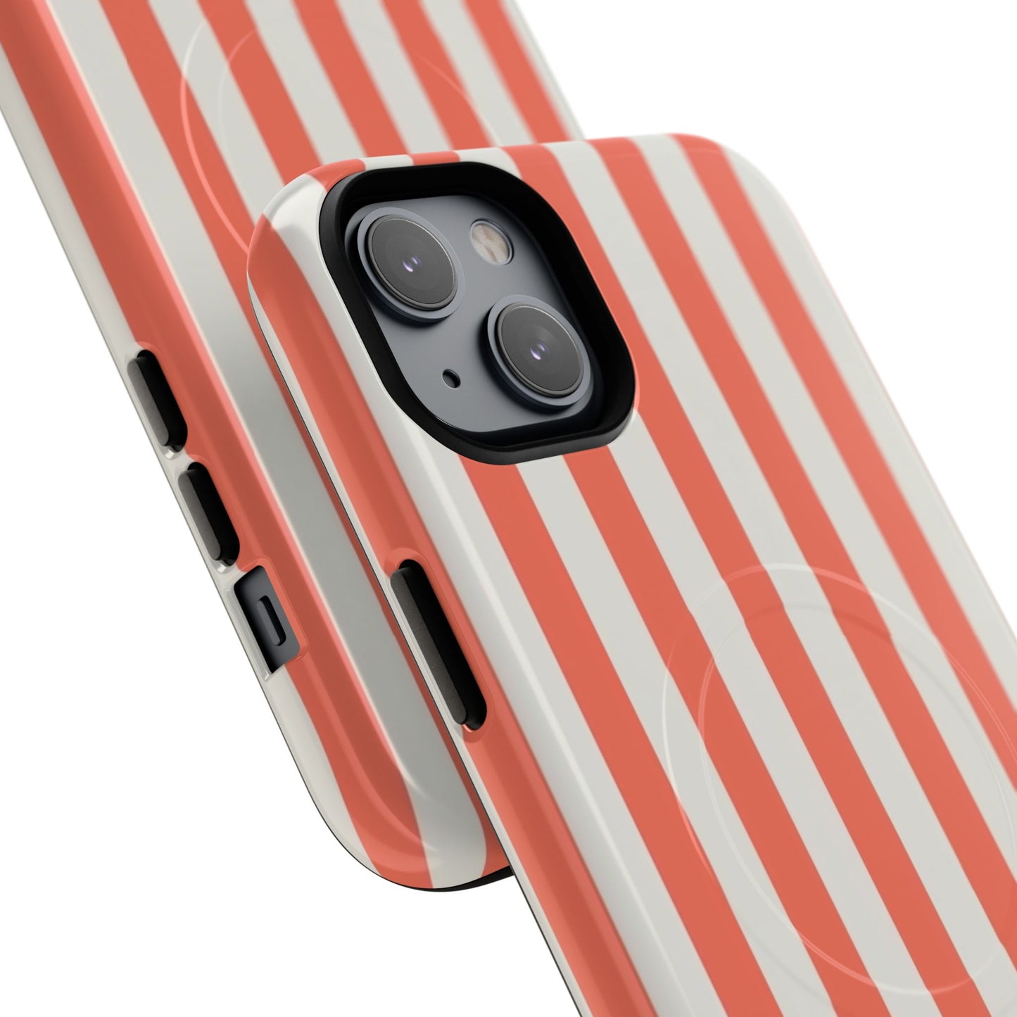Striped Coral Magnetic Phone Case — Slim Protective Case with Vertical Red-White Stripes