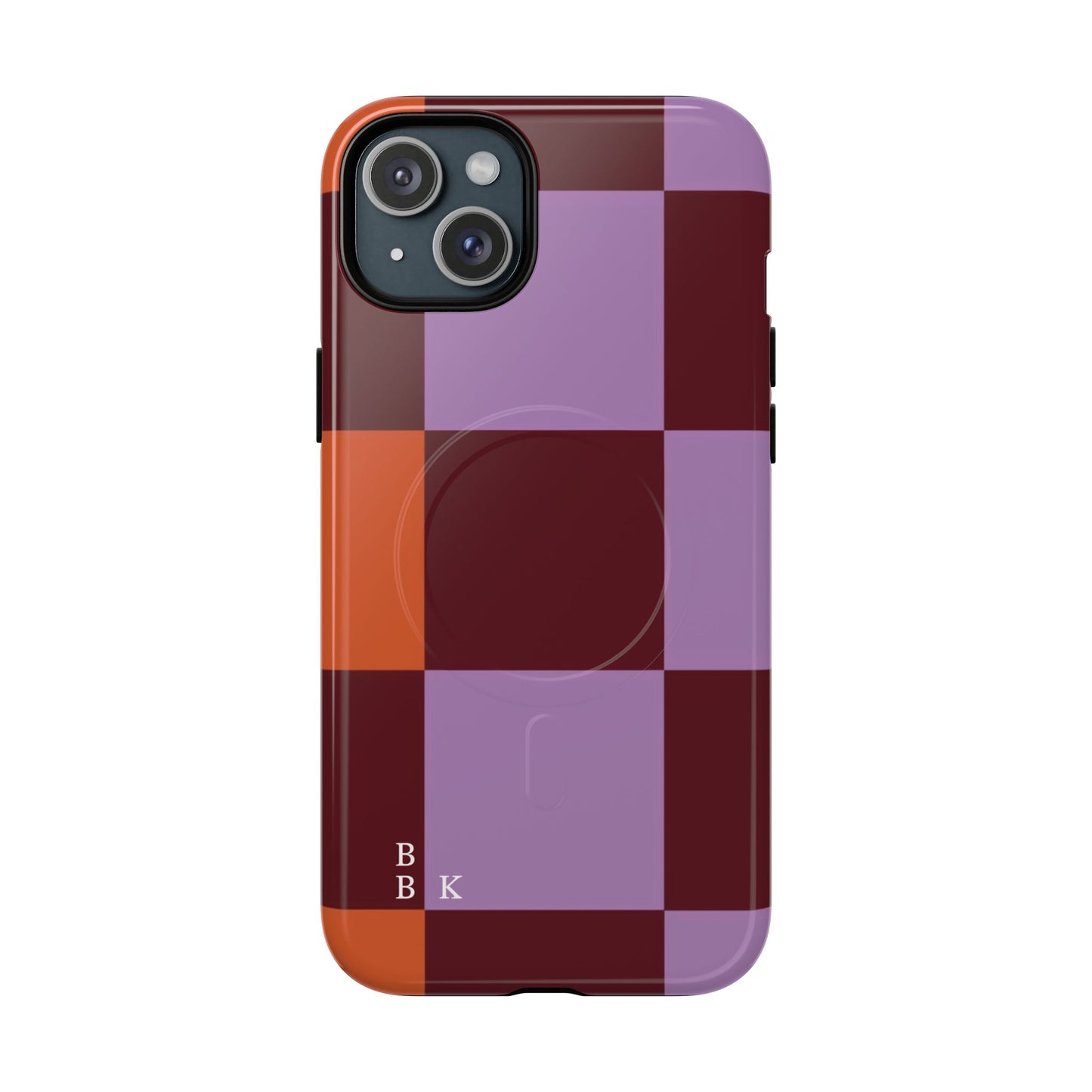Retro Checker Magnetic Phone Case — Purple & Terracotta Geometric Protection