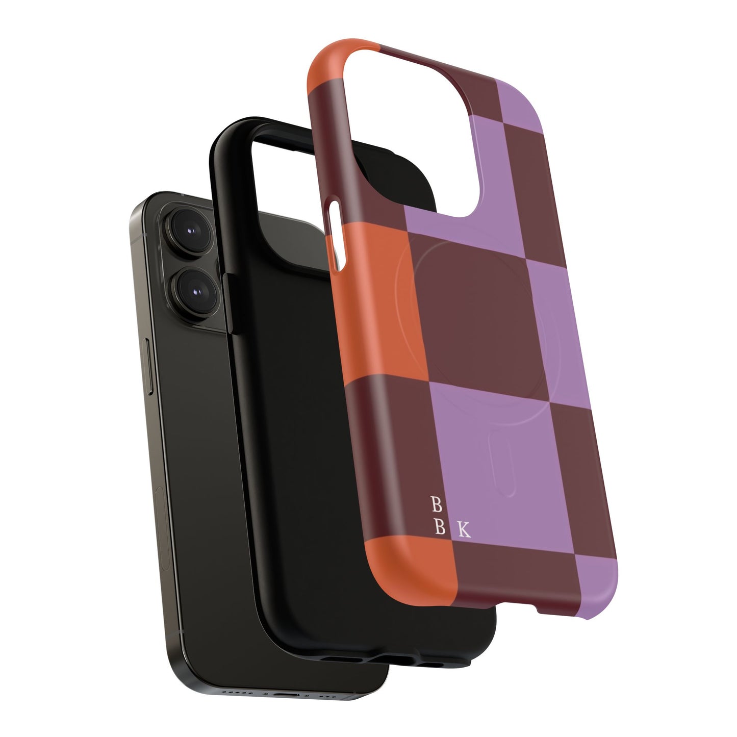 Retro Checker Magnetic Phone Case — Purple & Terracotta Geometric Protection