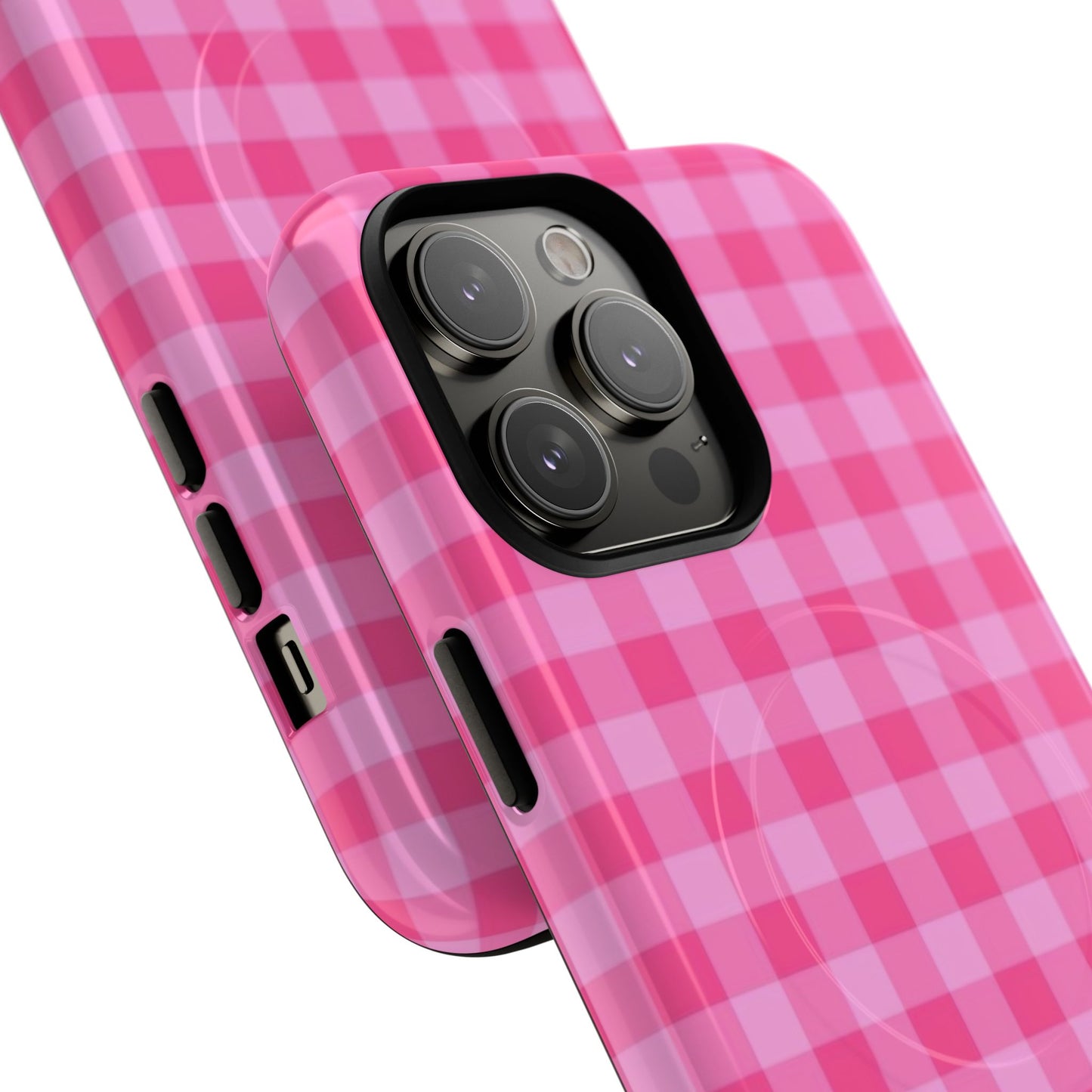Pink Gingham Tough Magnetic Phone Case – Durable Checkered Design