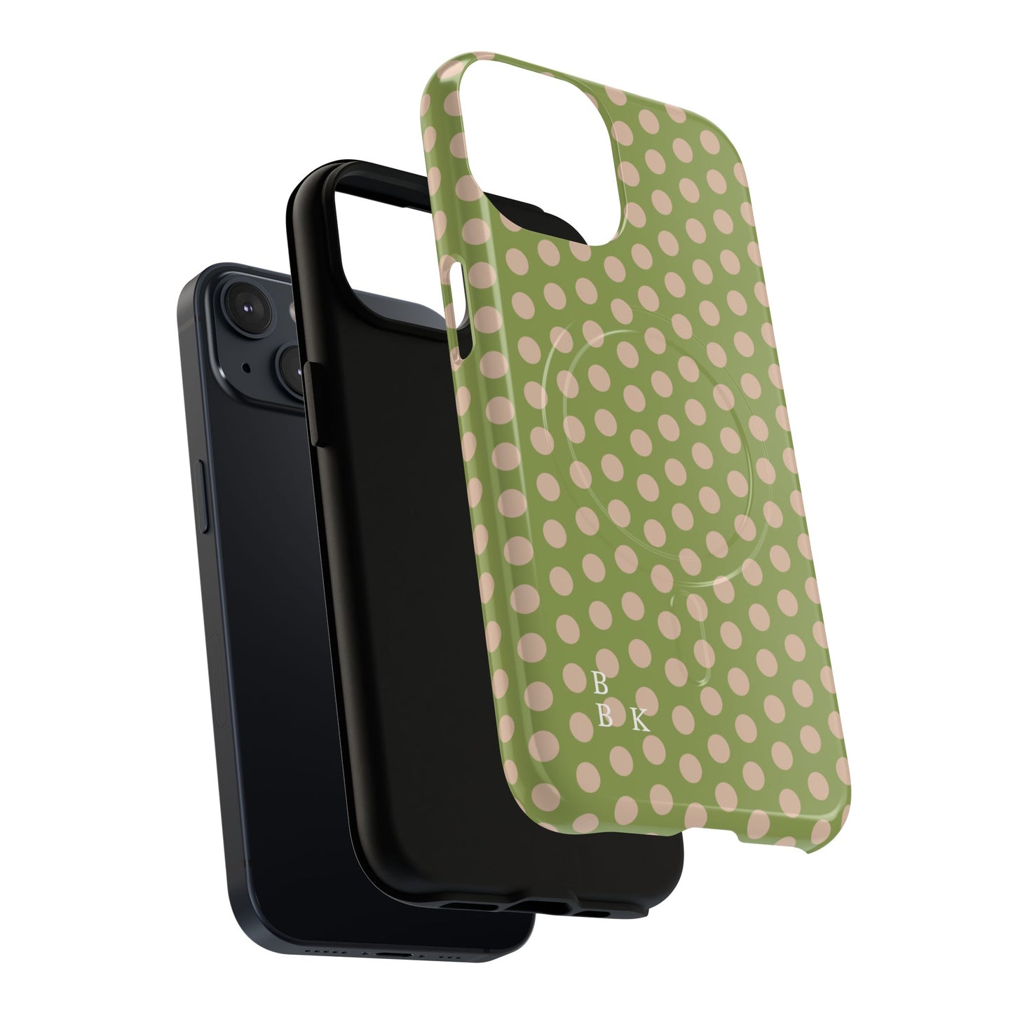 Polka Dot Magnetic Phone Case – Olive Green & Blush Dot Protective Cover