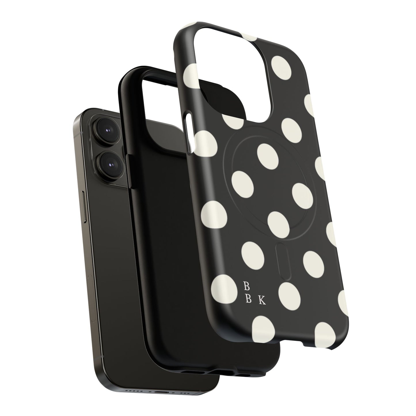 Polka Dot Tough Magnetic Phone Case — Black & White Protective MagSafe Case