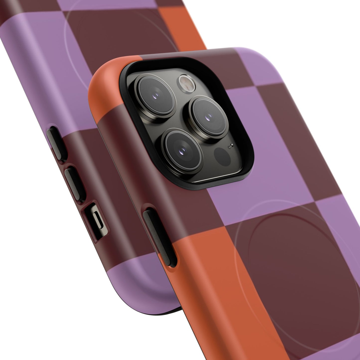 Retro Checker Magnetic Phone Case — Purple & Terracotta Geometric Protection