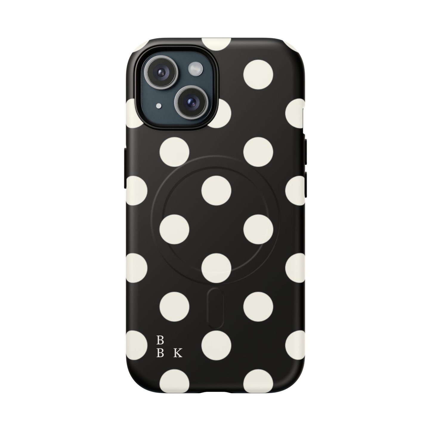 Polka Dot Tough Magnetic Phone Case — Black & White Protective MagSafe Case