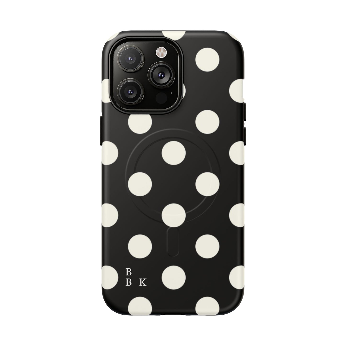 Polka Dot Tough Magnetic Phone Case — Black & White Protective MagSafe Case