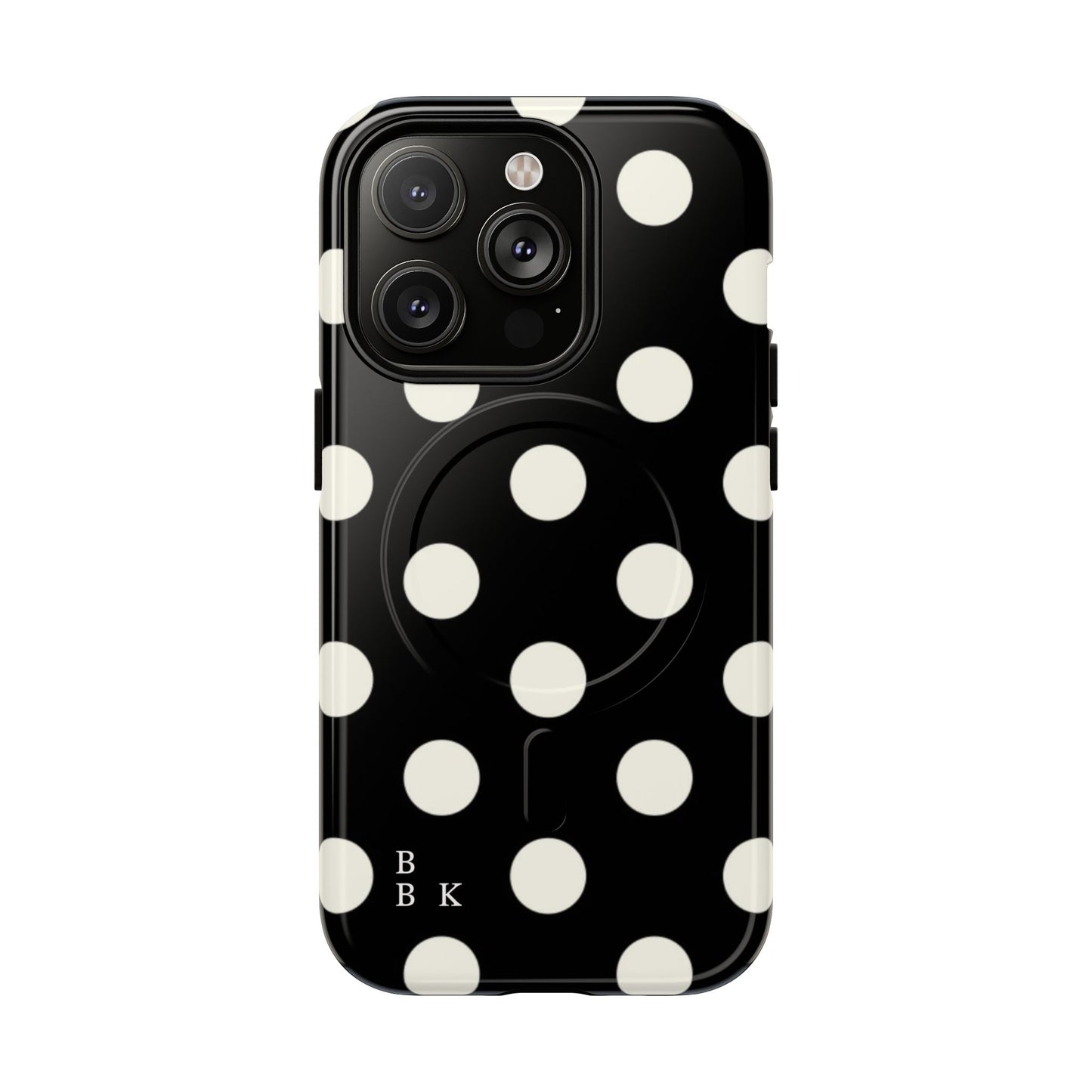 Polka Dot Tough Magnetic Phone Case — Black & White Protective MagSafe Case
