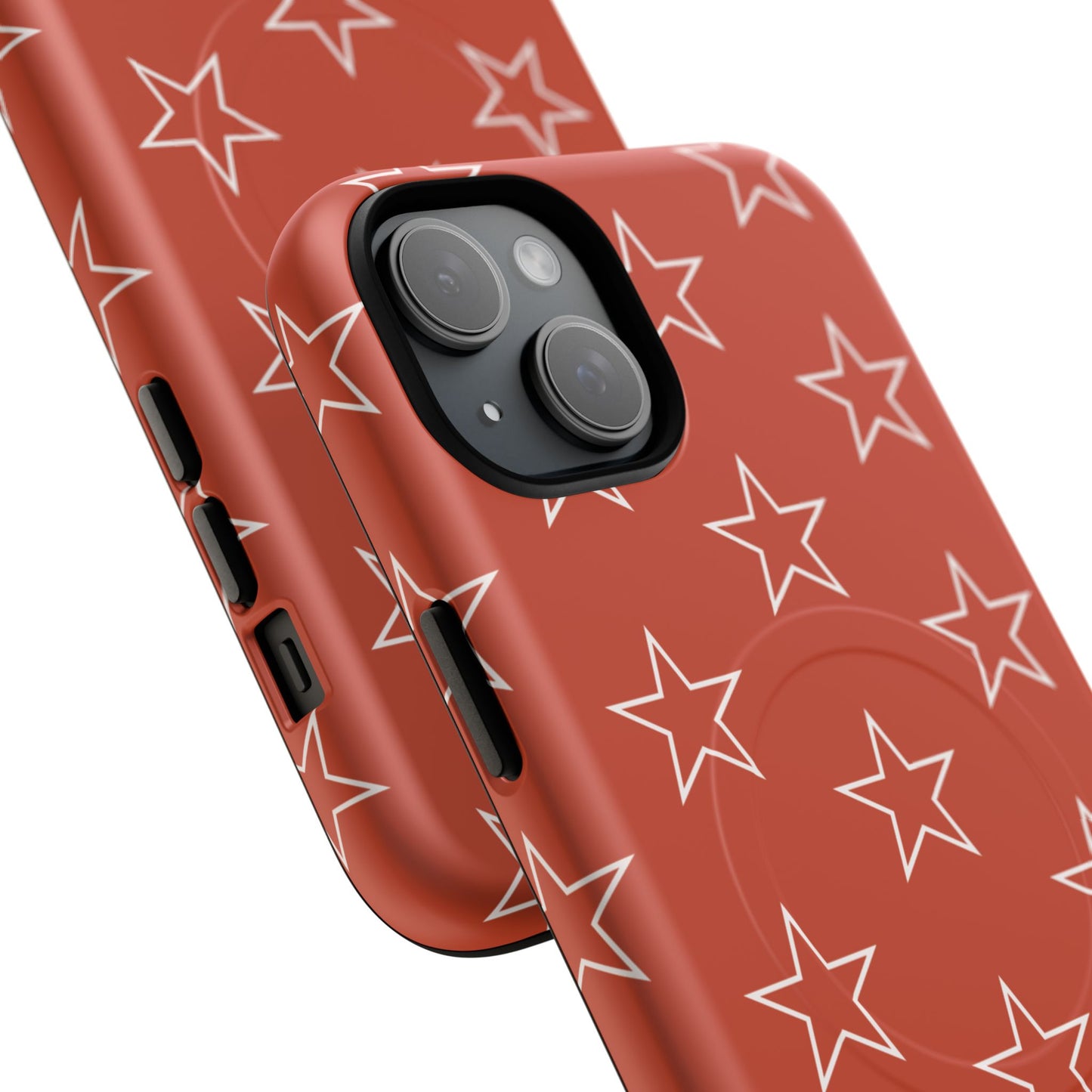 Star Pattern Tough Magnetic Phone Case — Rust Red Protective iPhone Cover