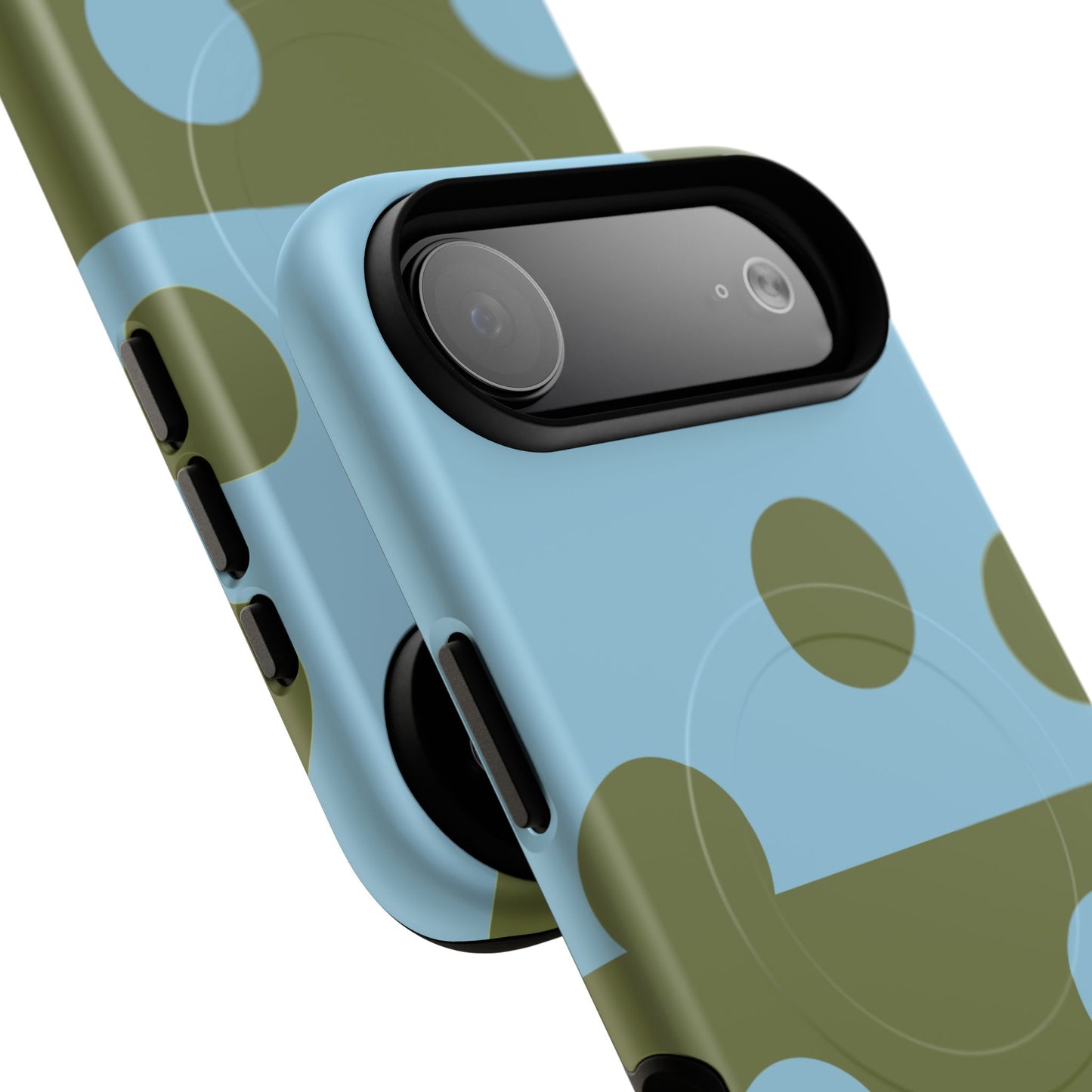 Polka Dot Magnetic Phone Case — Blue & Olive Protective Snap-On Cover