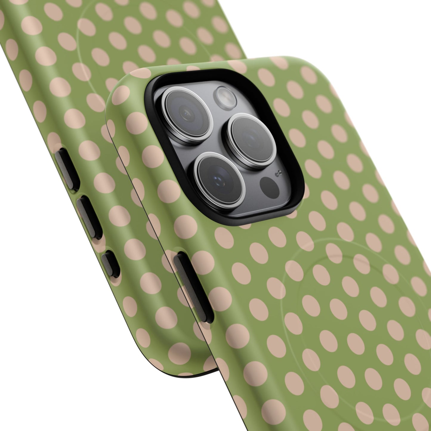 Polka Dot Magnetic Phone Case – Olive Green & Blush Dot Protective Cover