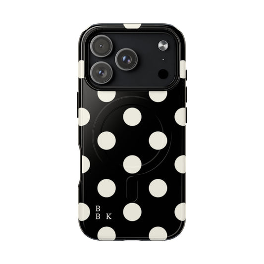 Polka Dot Tough Magnetic Phone Case — Black & White Protective MagSafe Case
