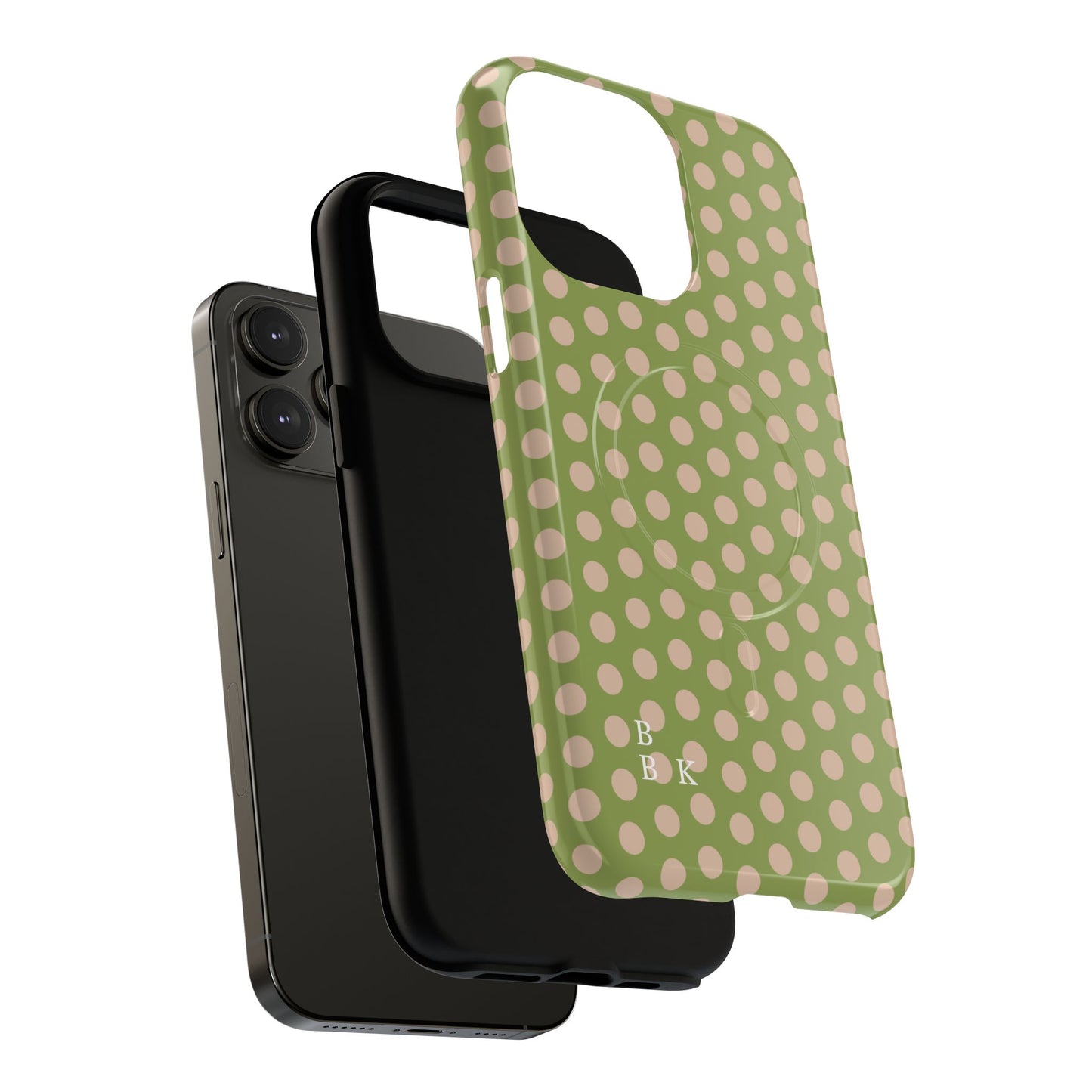 Polka Dot Magnetic Phone Case – Olive Green & Blush Dot Protective Cover