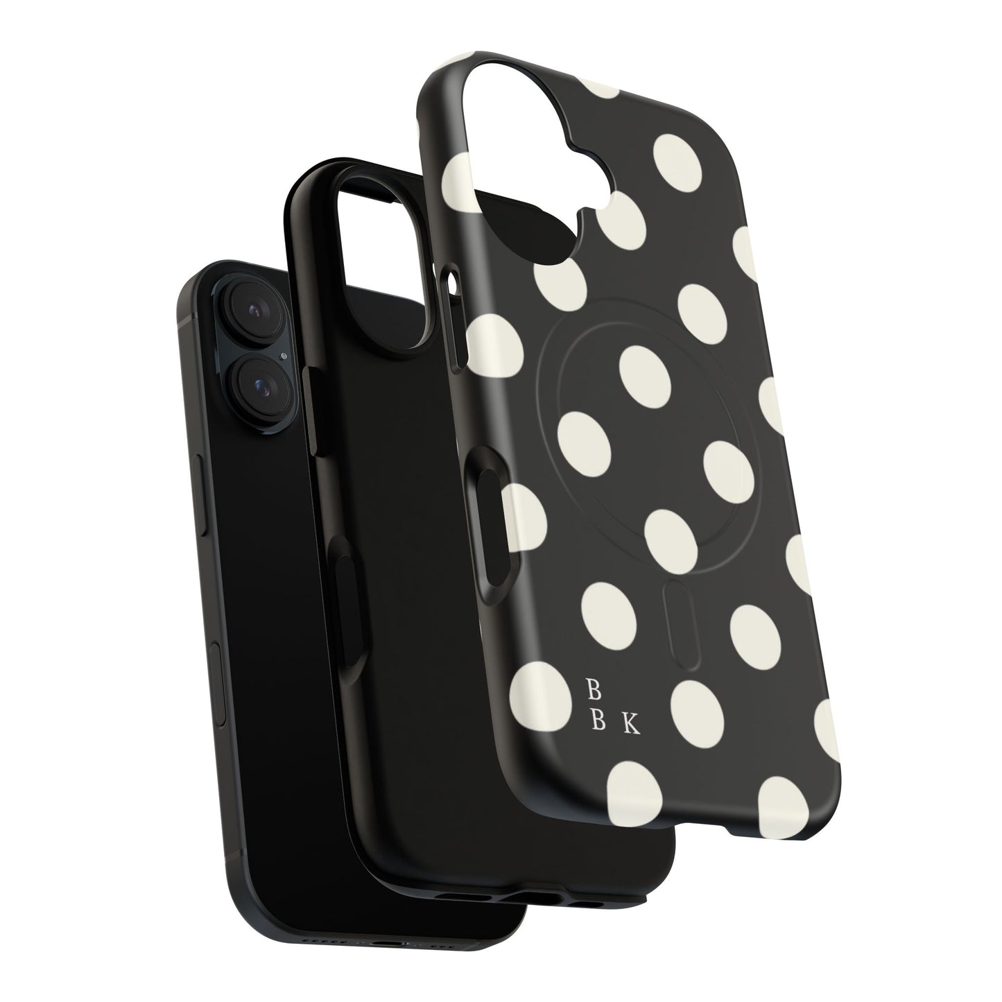 Polka Dot Tough Magnetic Phone Case — Black & White Protective MagSafe Case