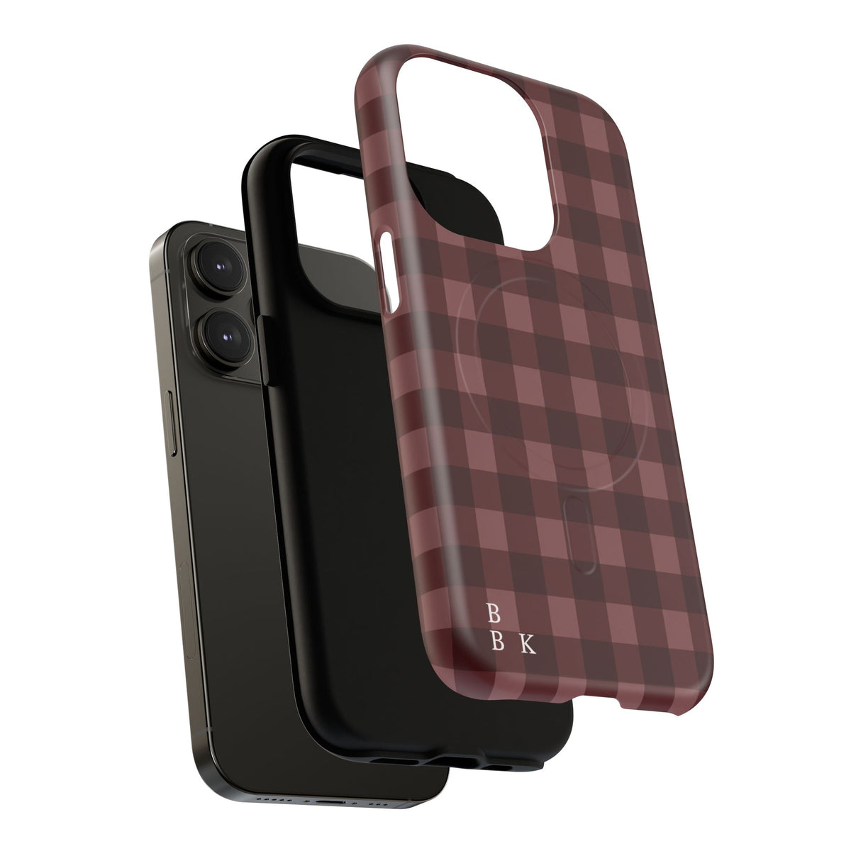 Plaid Magnetic Phone Case — Burgundy Buffalo Check Tough Protective Cover