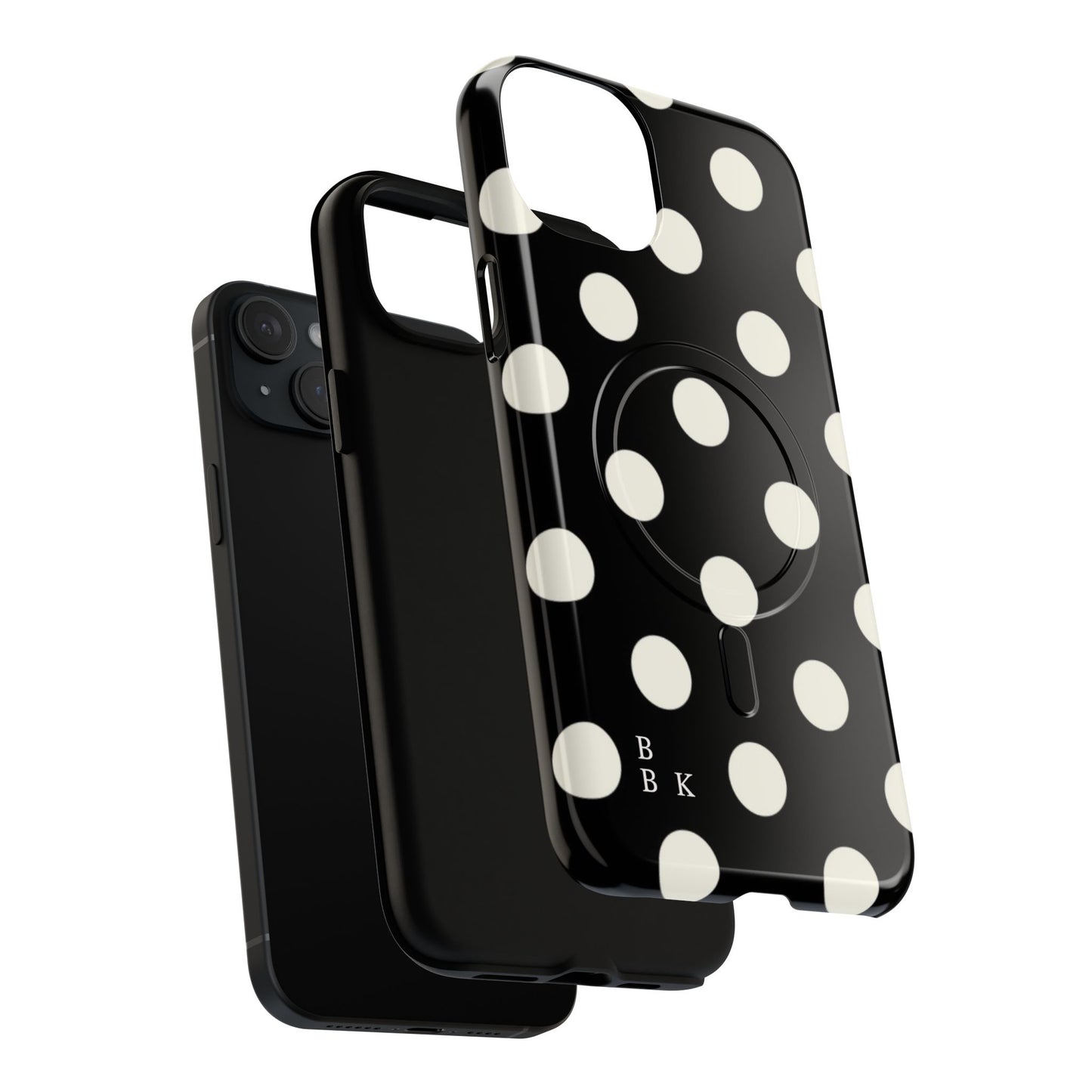 Polka Dot Tough Magnetic Phone Case — Black & White Protective MagSafe Case