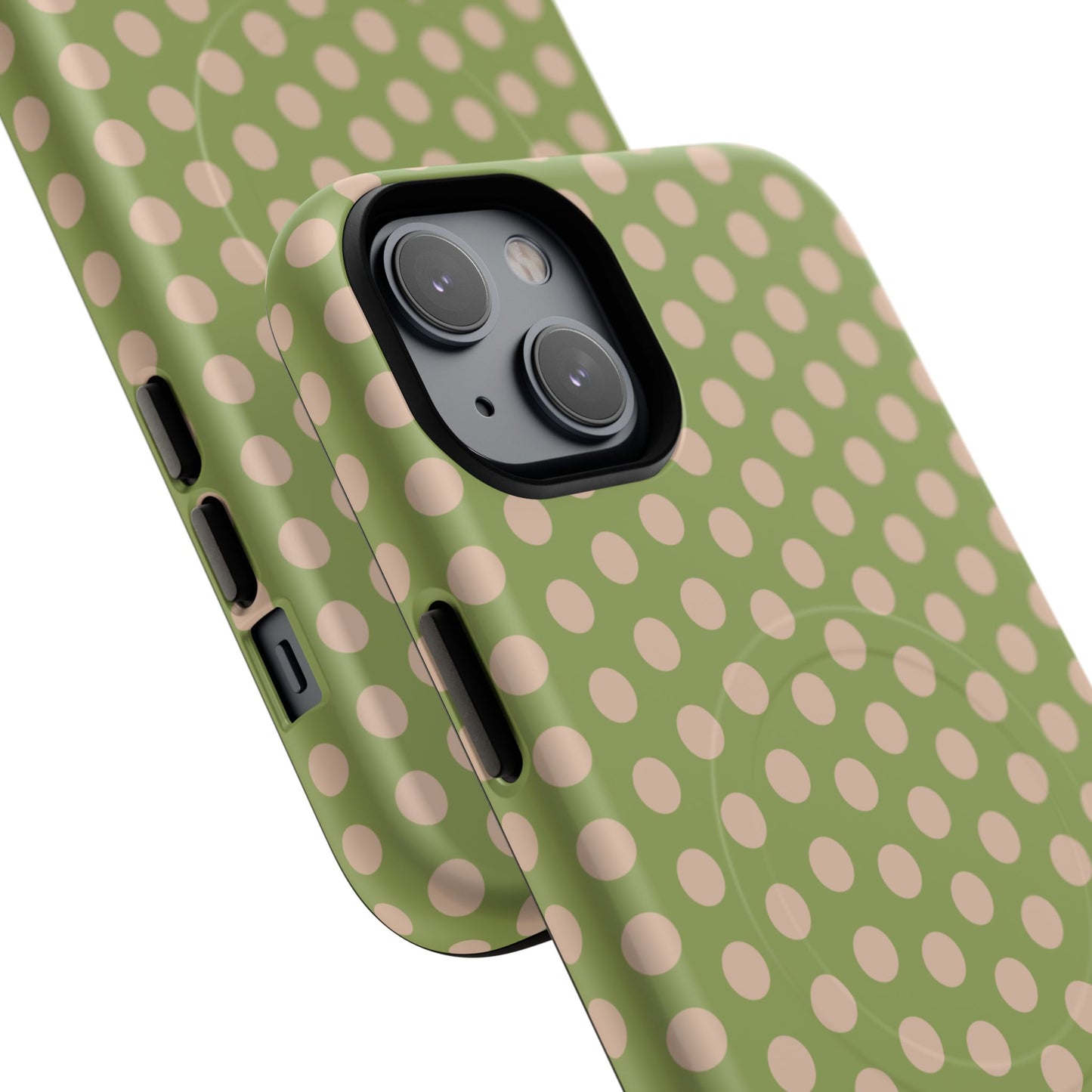 Polka Dot Magnetic Phone Case – Olive Green & Blush Dot Protective Cover