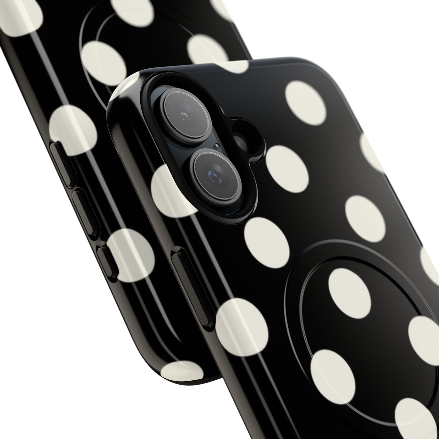 Polka Dot Tough Magnetic Phone Case — Black & White Protective MagSafe Case