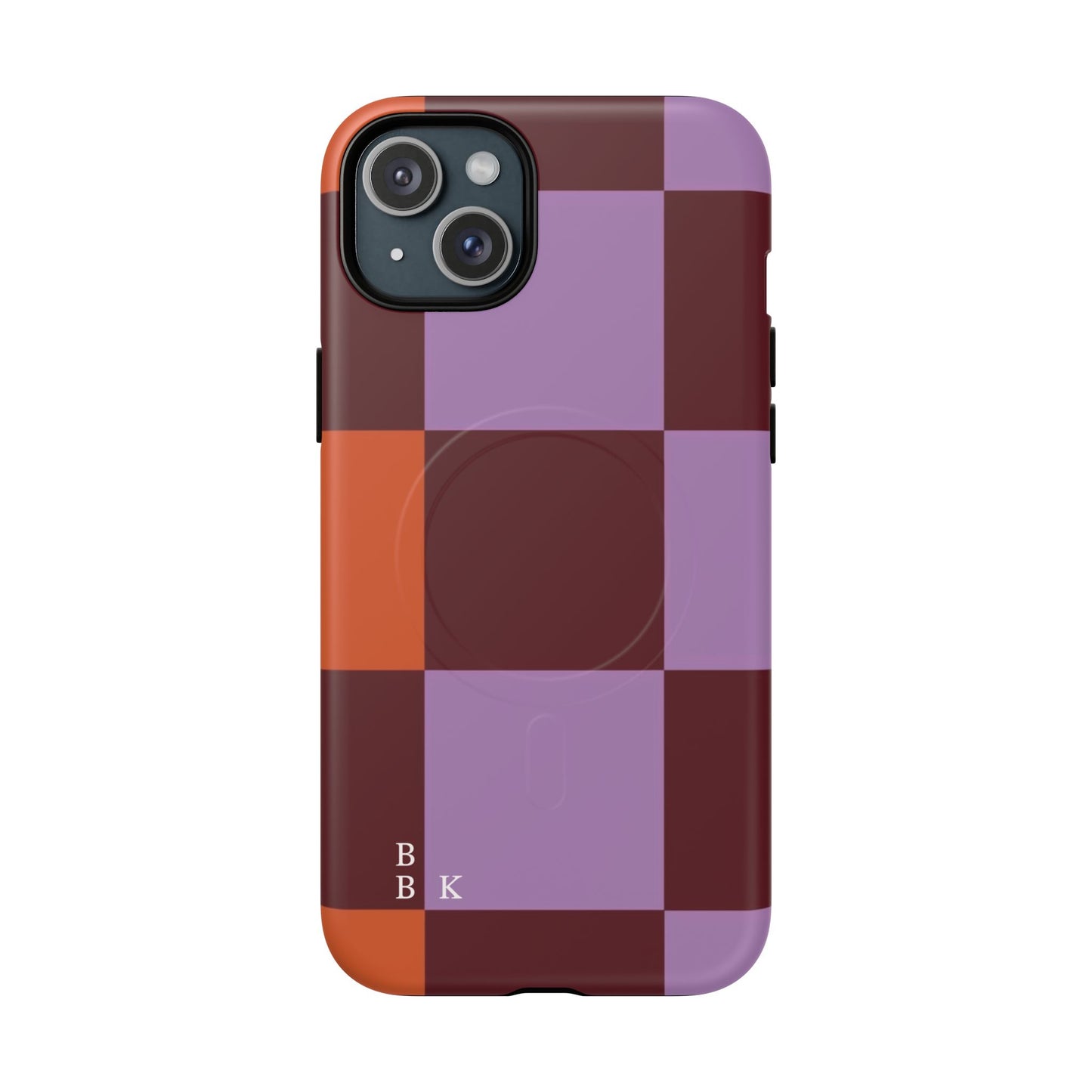 Retro Checker Magnetic Phone Case — Purple & Terracotta Geometric Protection