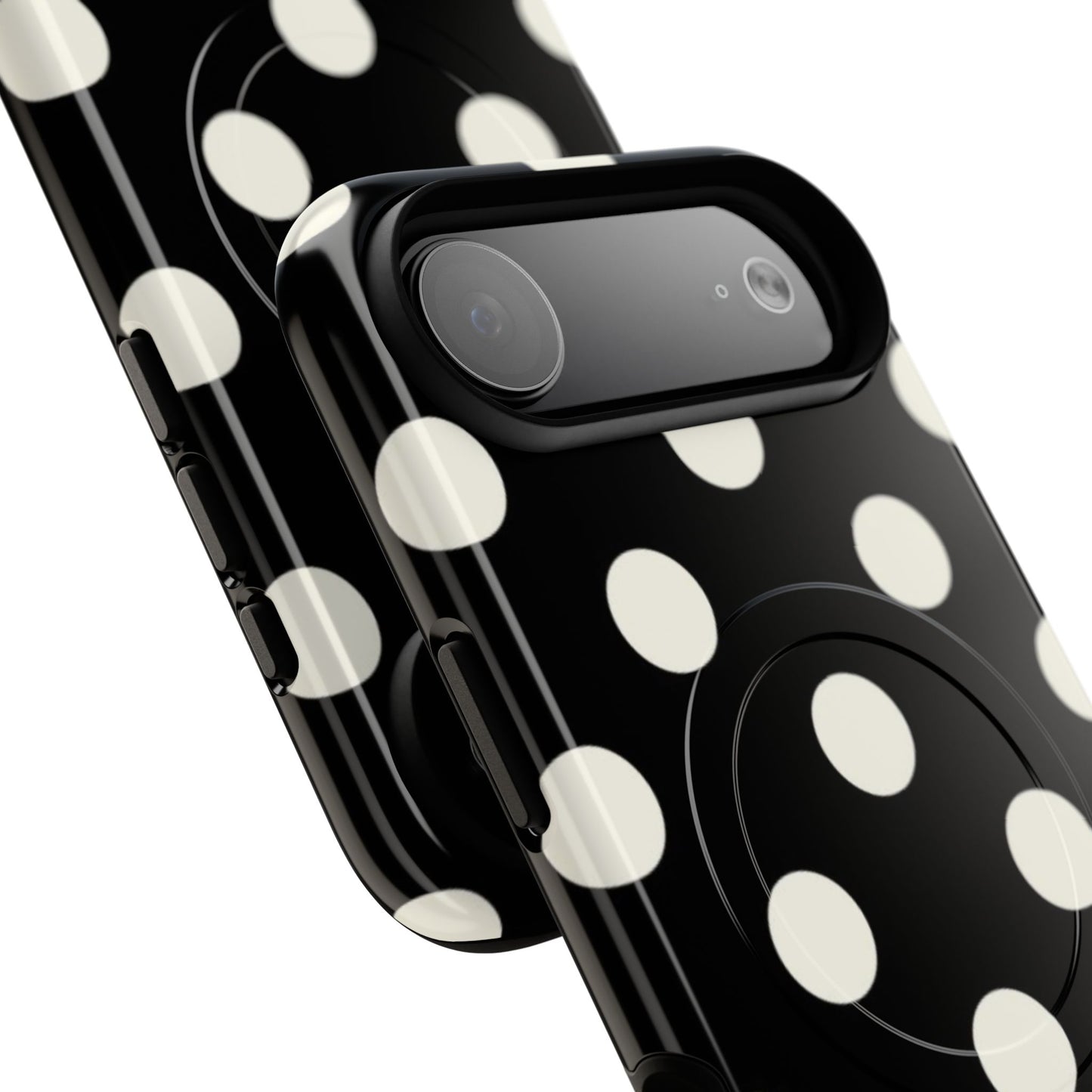 Polka Dot Tough Magnetic Phone Case — Black & White Protective MagSafe Case