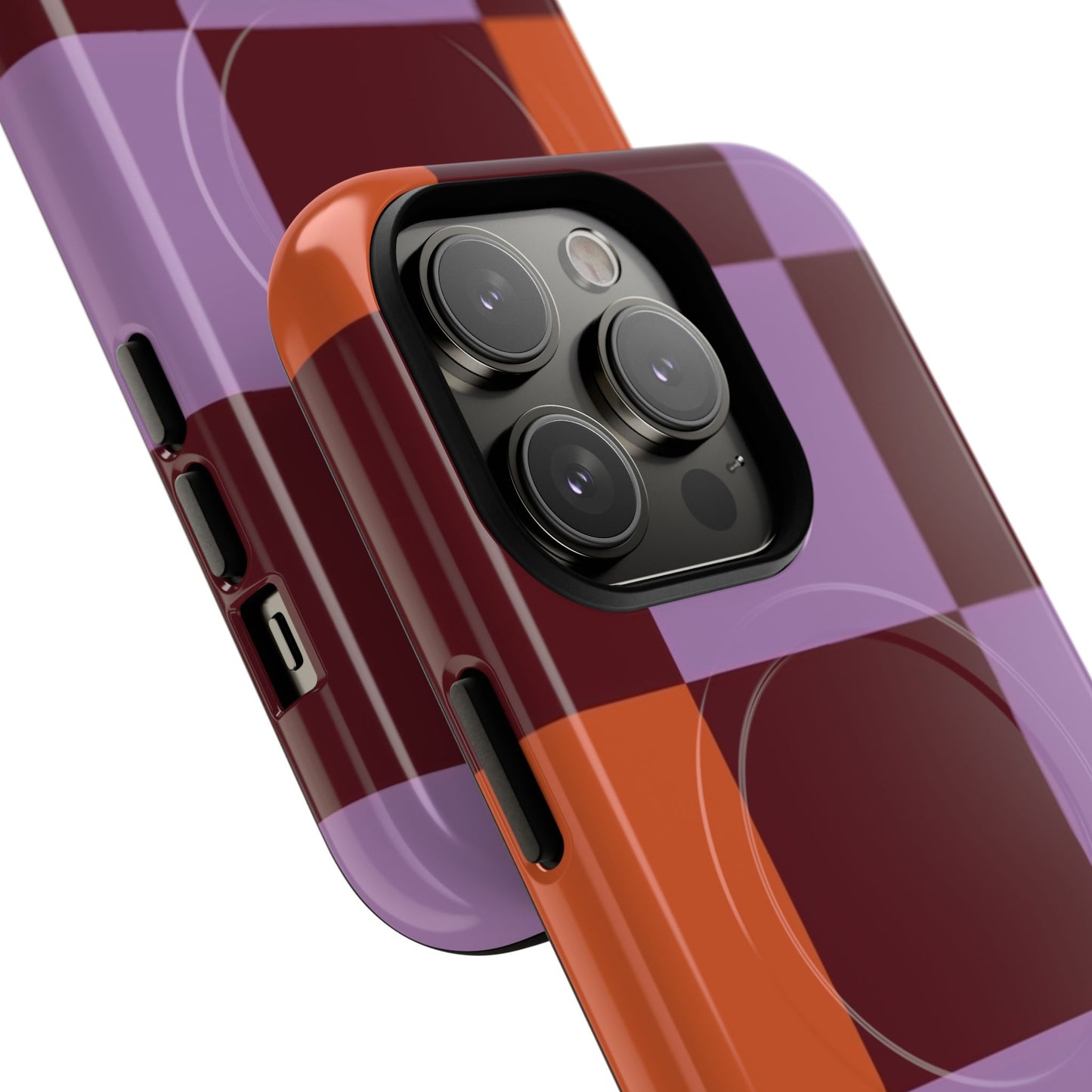 Retro Checker Magnetic Phone Case — Purple & Terracotta Geometric Protection