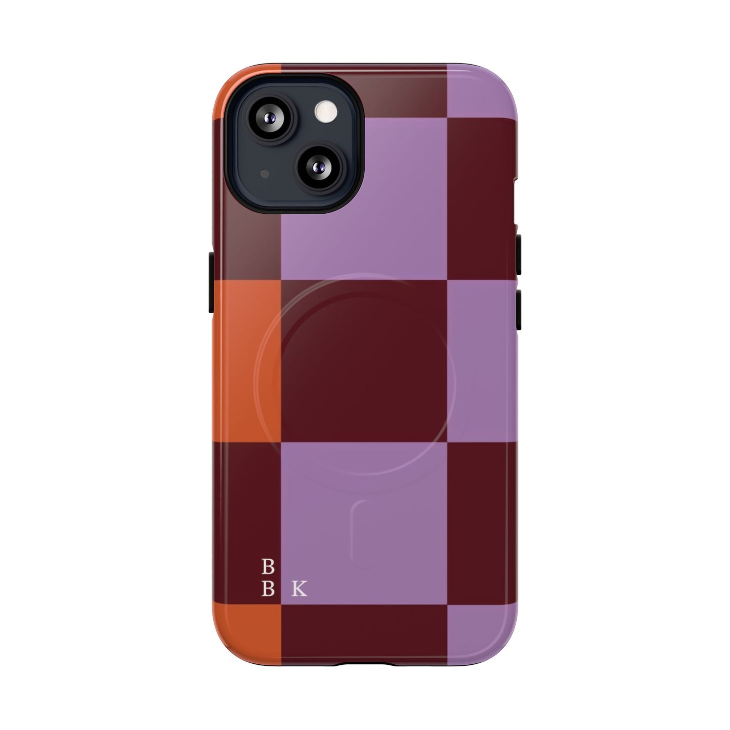 Retro Checker Magnetic Phone Case — Purple & Terracotta Geometric Protection