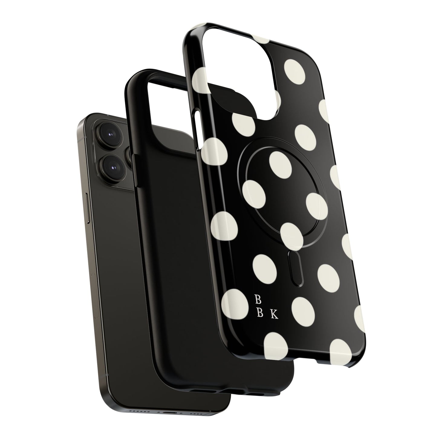 Polka Dot Tough Magnetic Phone Case — Black & White Protective MagSafe Case