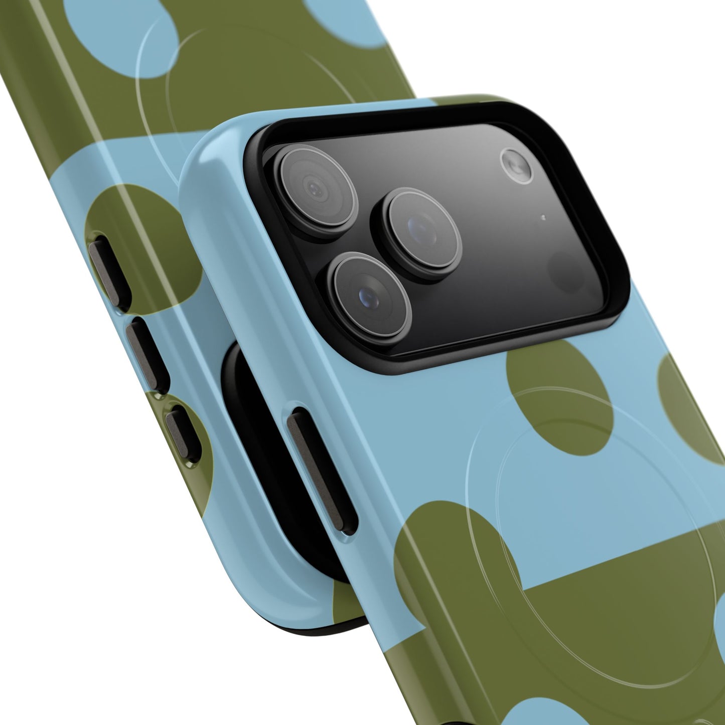 Polka Dot Magnetic Phone Case — Blue & Olive Protective Snap-On Cover