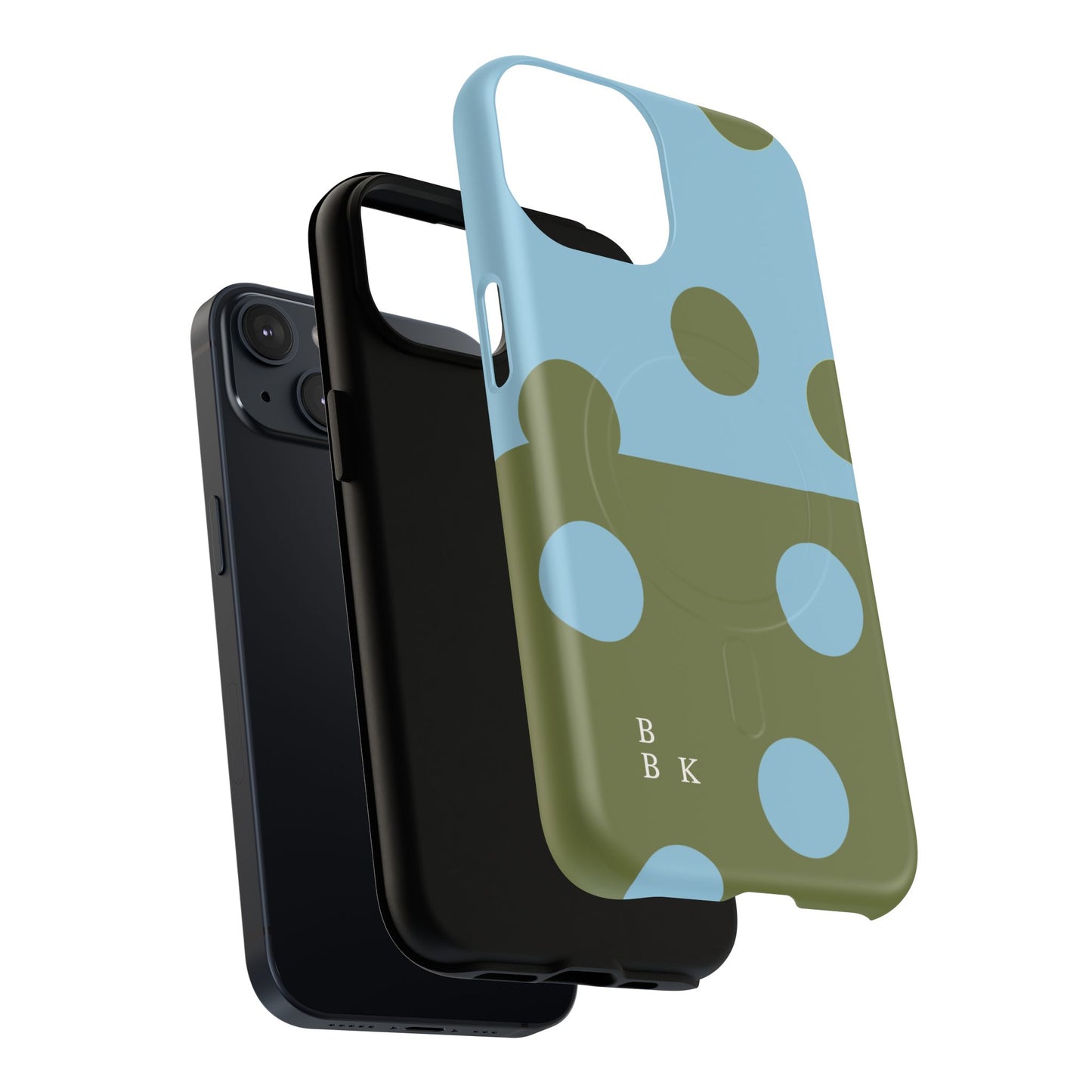 Polka Dot Magnetic Phone Case — Blue & Olive Protective Snap-On Cover