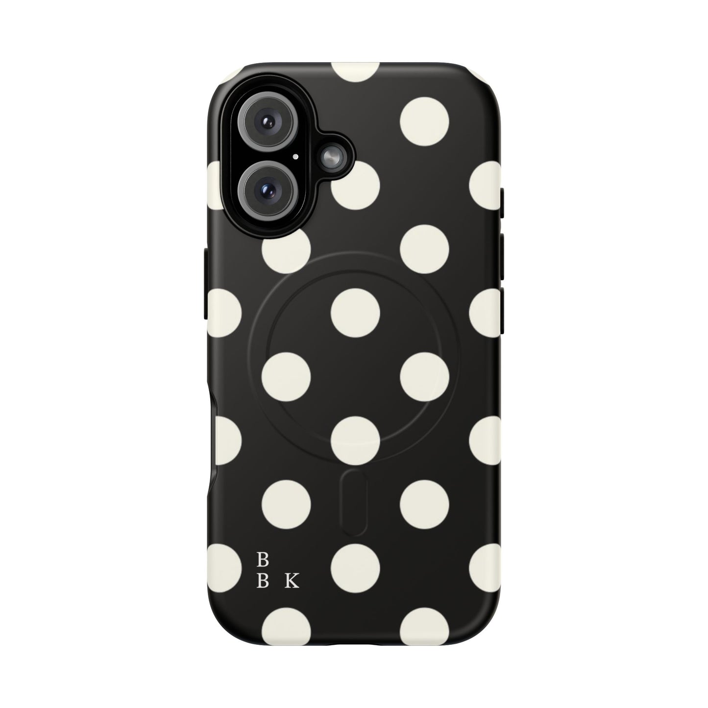 Polka Dot Tough Magnetic Phone Case — Black & White Protective MagSafe Case