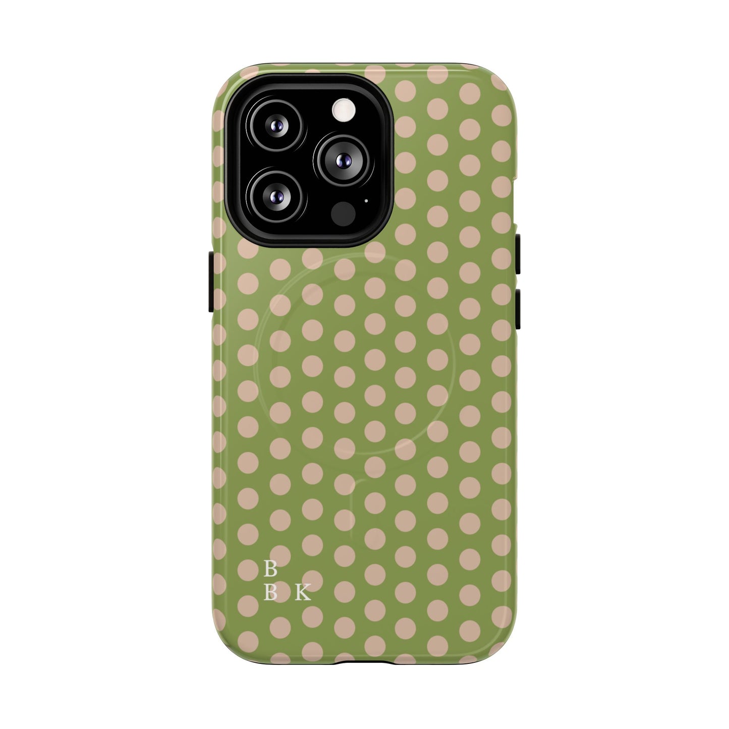 Polka Dot Magnetic Phone Case – Olive Green & Blush Dot Protective Cover