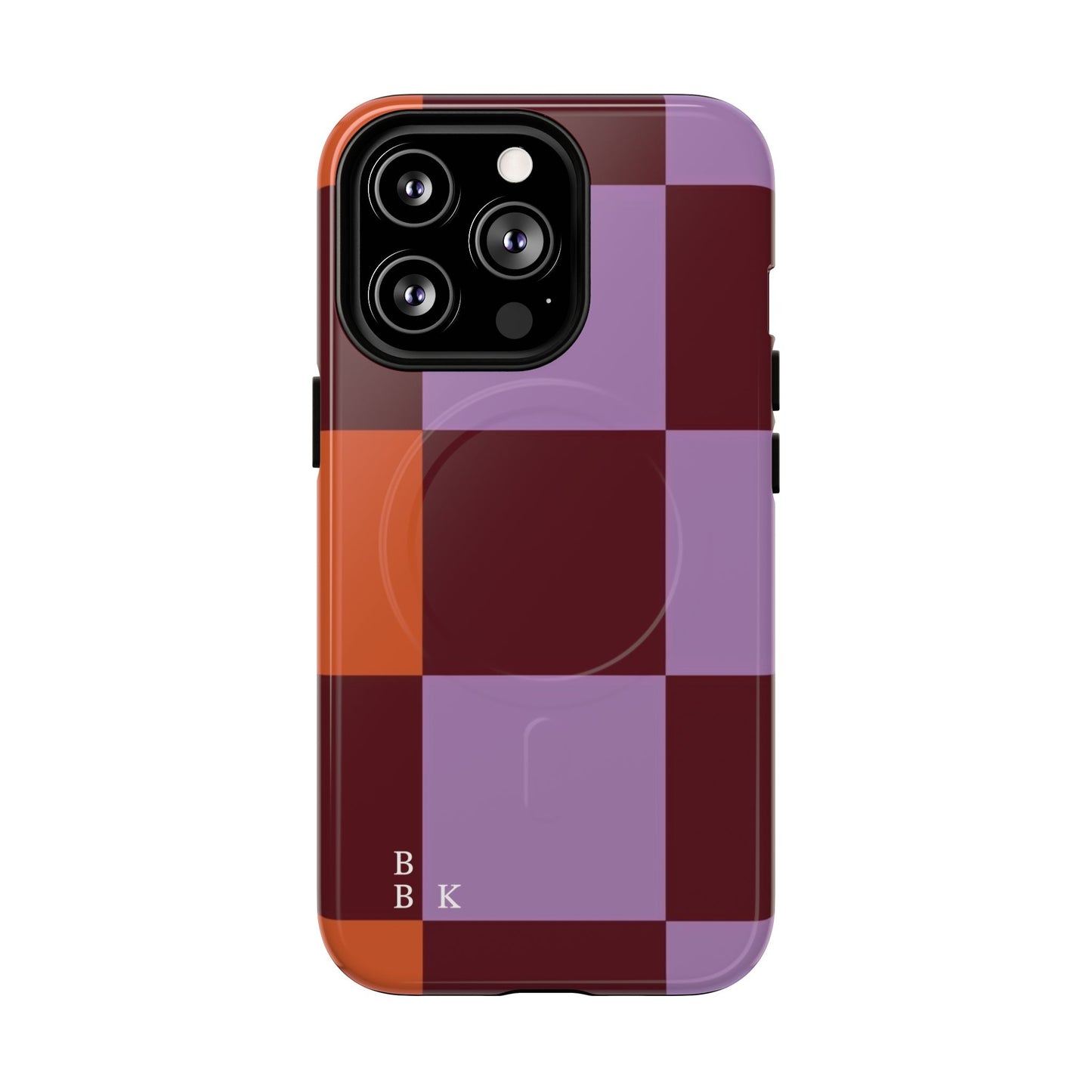 Retro Checker Magnetic Phone Case — Purple & Terracotta Geometric Protection