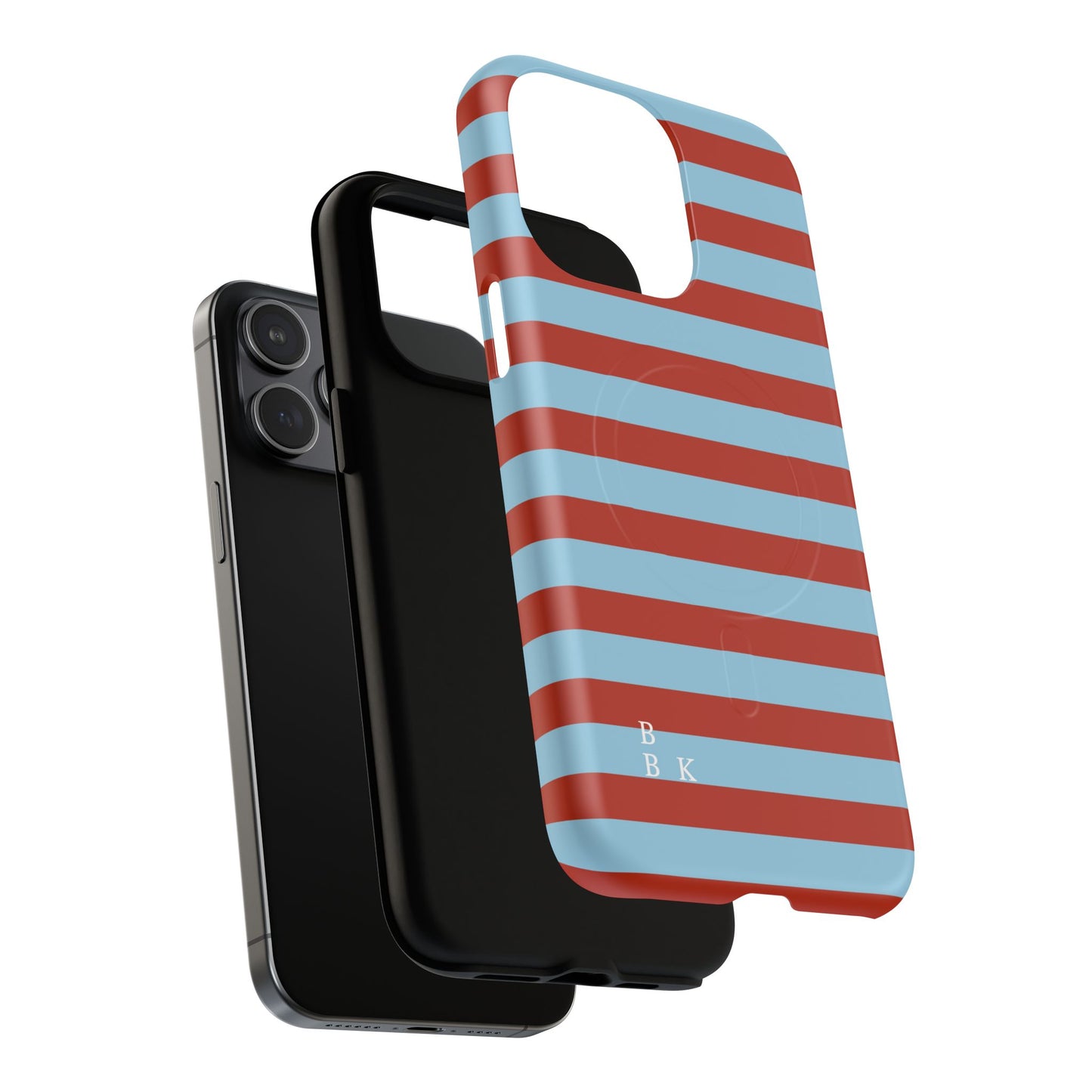 Striped Tough Magnetic Phone Case — Retro Red & Sky Blue