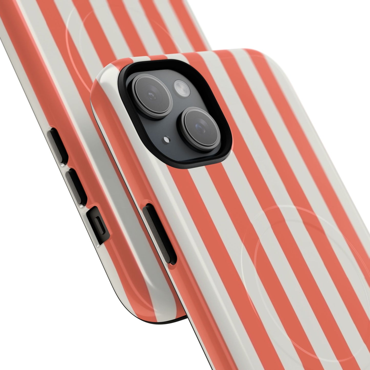 Striped Coral Magnetic Phone Case — Slim Protective Case with Vertical Red-White Stripes