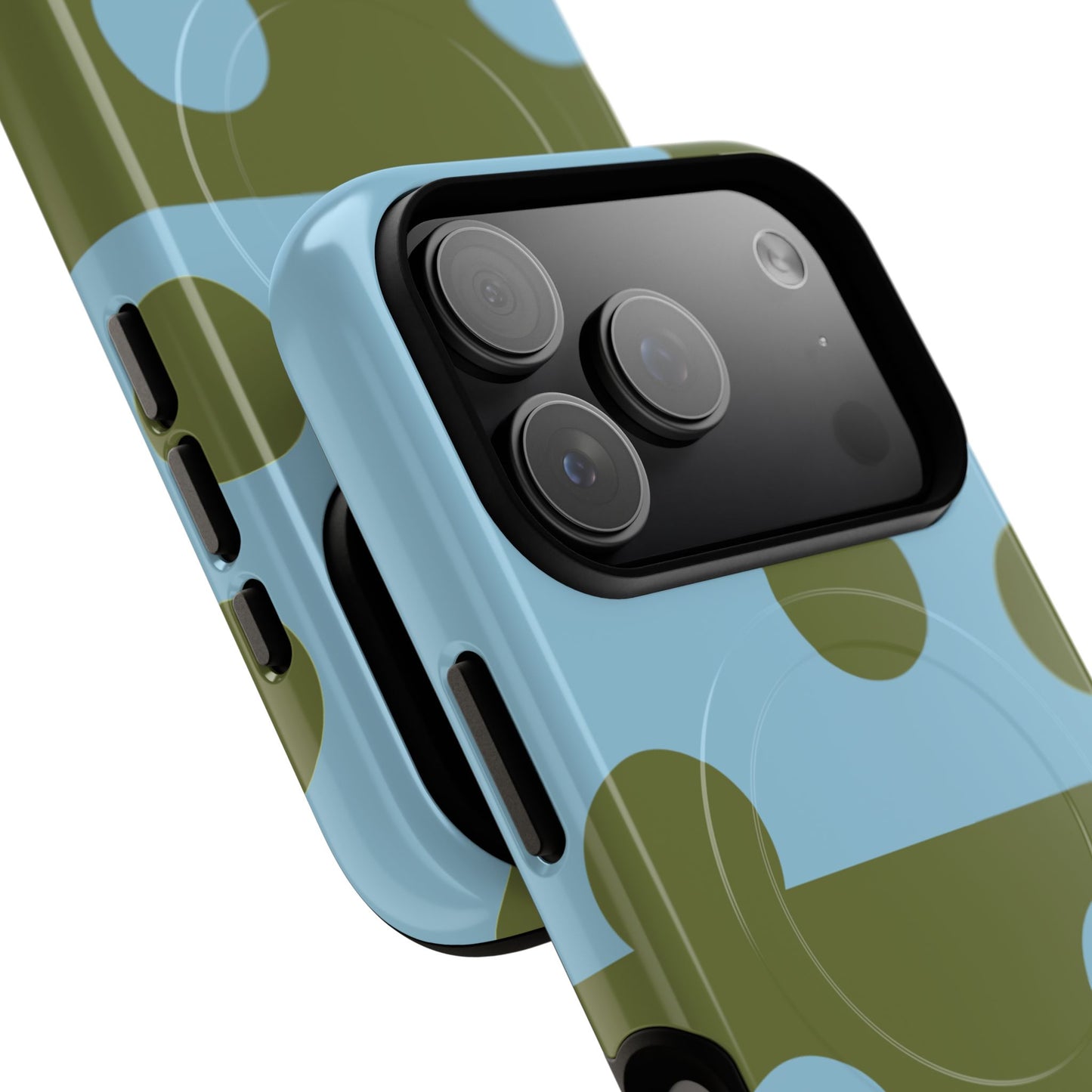 Polka Dot Magnetic Phone Case — Blue & Olive Protective Snap-On Cover