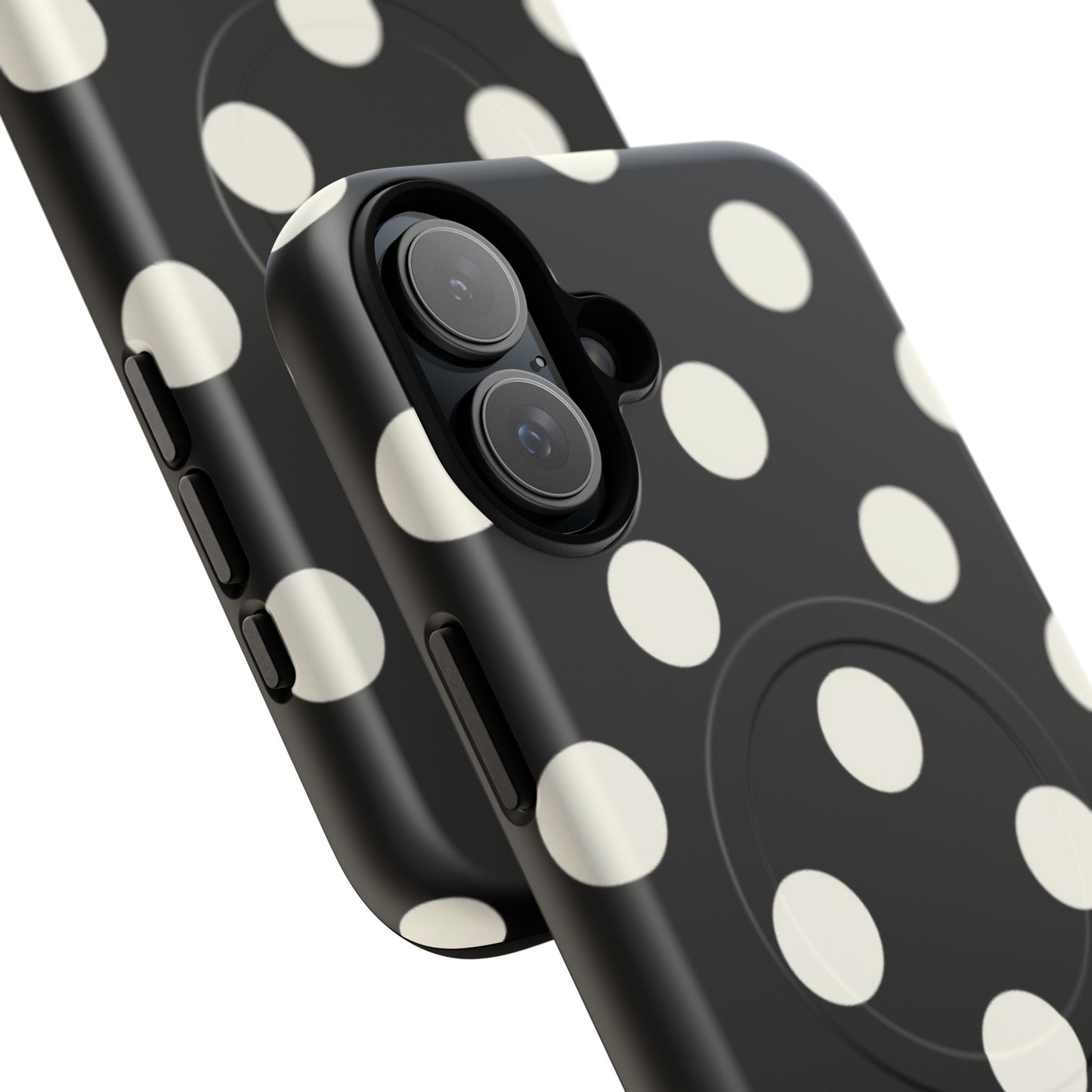 Polka Dot Tough Magnetic Phone Case — Black & White Protective MagSafe Case