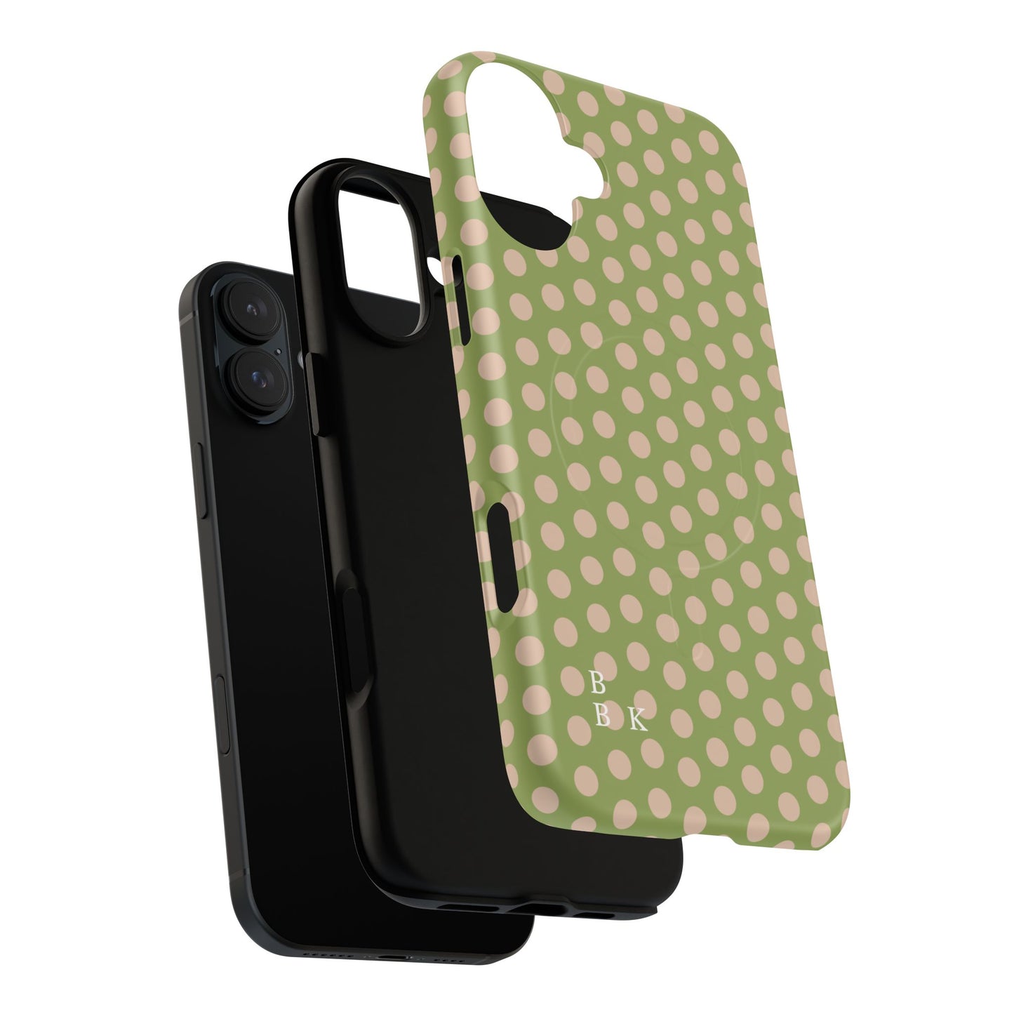 Polka Dot Magnetic Phone Case – Olive Green & Blush Dot Protective Cover