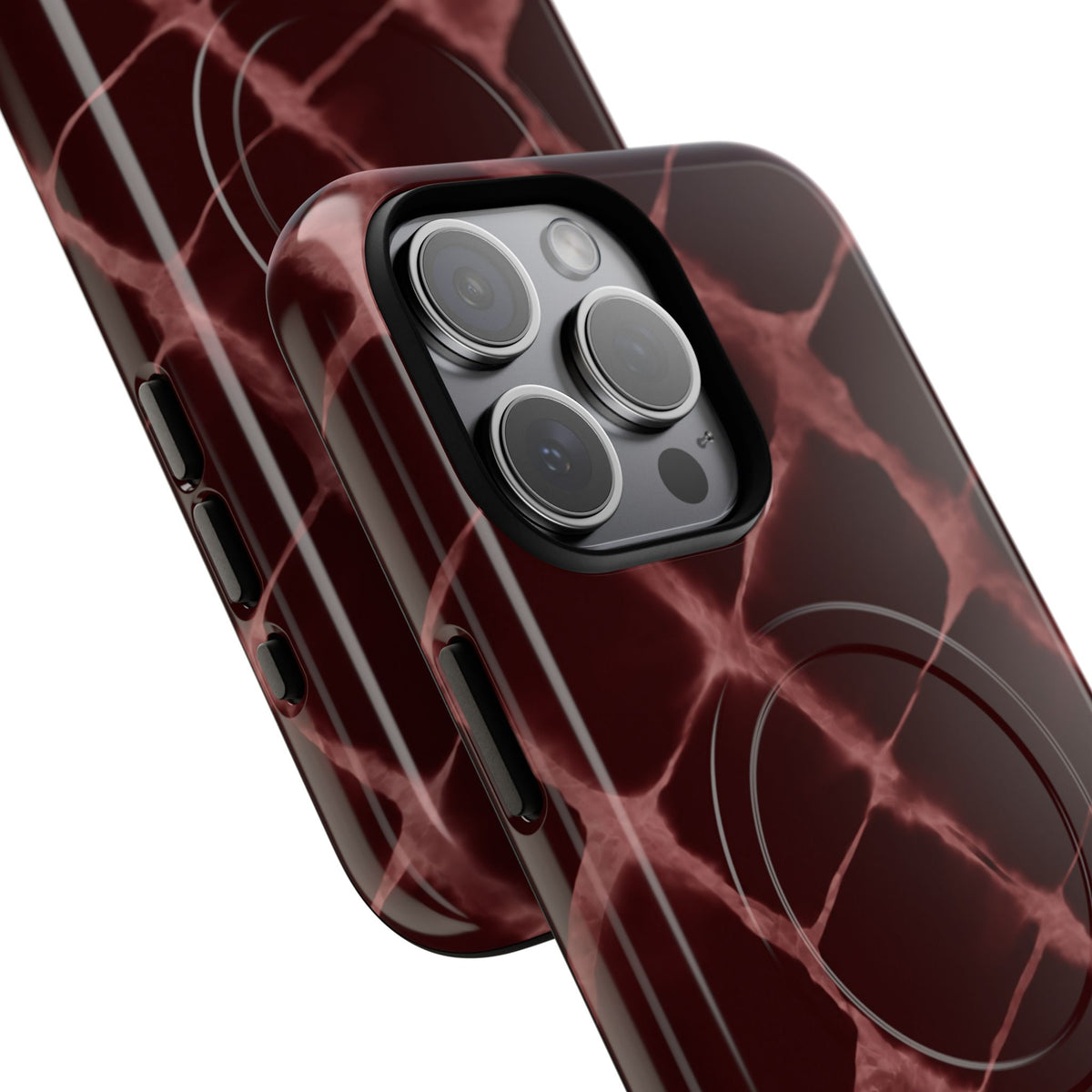 Magnetic Phone Case — Burgundy Marble Tough Protective Cover