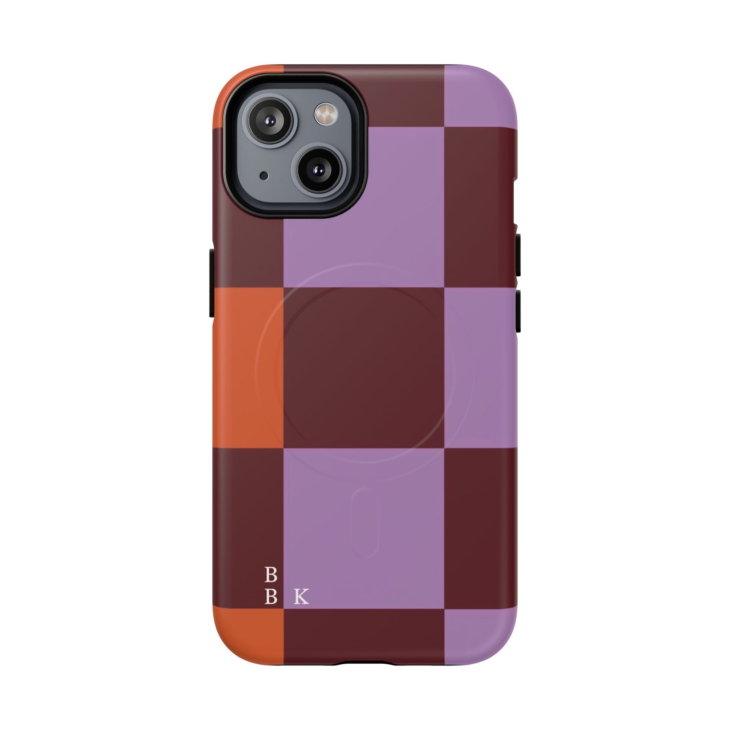 Retro Checker Magnetic Phone Case — Purple & Terracotta Geometric Protection
