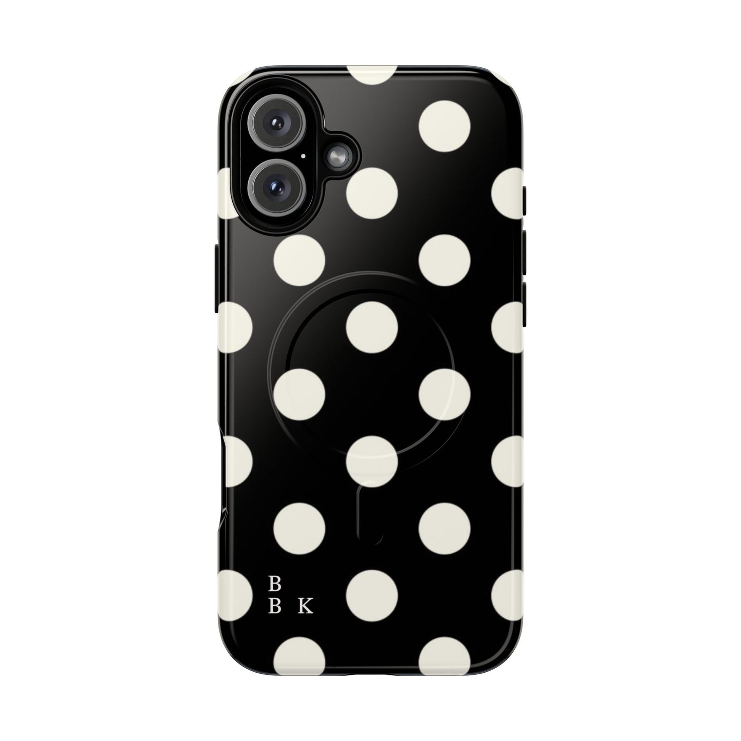 Polka Dot Tough Magnetic Phone Case — Black & White Protective MagSafe Case
